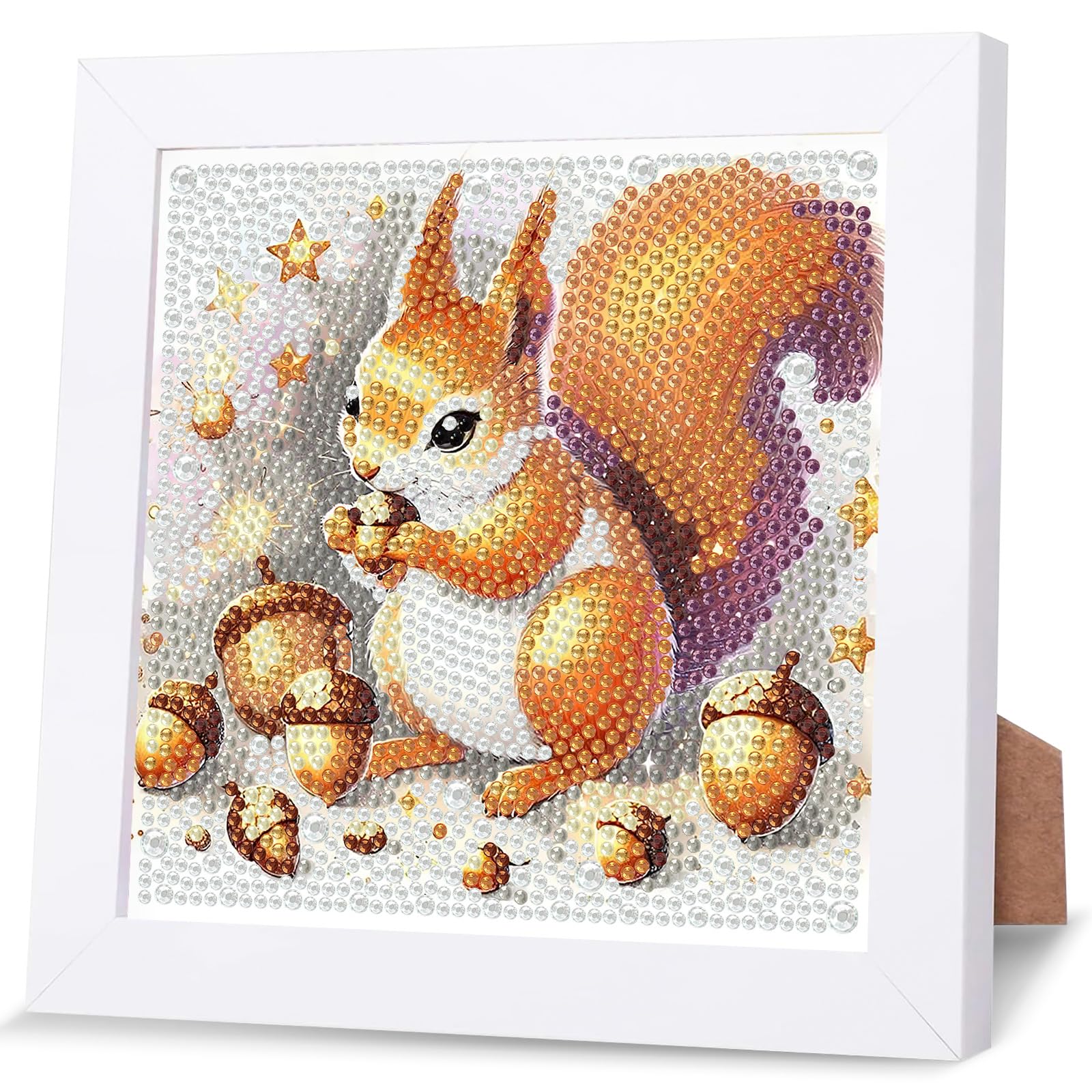 NAIMOER Squirrel Diamond Art Painting Kits for Adults with Frame, Diamond Art Kids Animals Crafts for Ages 4-6-8-12, Easy to DIY Gem Painting Gifts Home Wall Deco 18x18cm (Beautiful Packages)