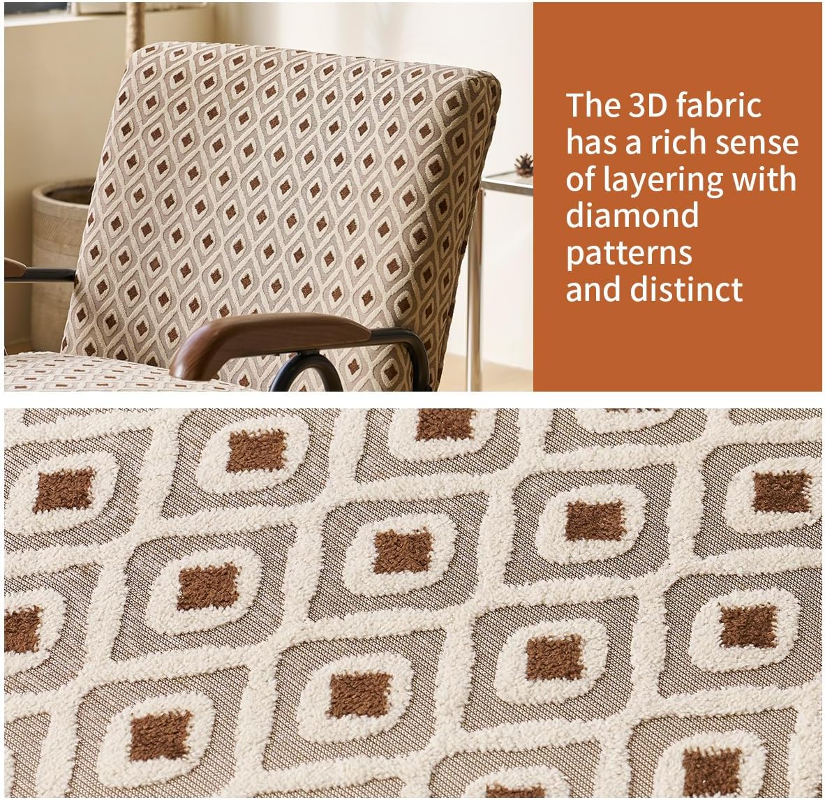 MFFM Fabric Armchair, Modern Accent Chair High Back, Living Room Chairs with Metal Legs and Soft Padded, Sofa Chairs for Home Office,Bedroom,Dining Room (Pattern)