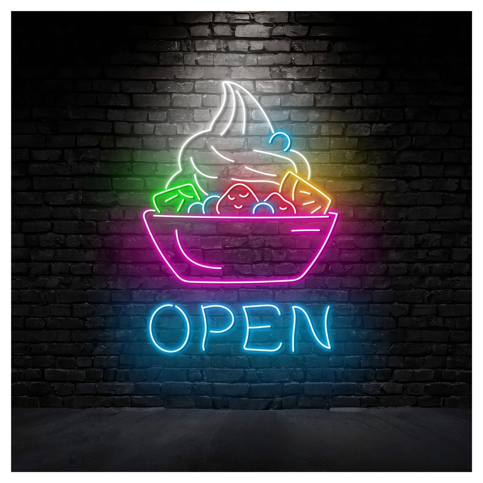 RONGCH Hanging Art Neon Signs Yogurt Open Neon Sign Food Shop Wall Decor for Gameroom Bedroom Bar Livingroom Birthday Party Decoration 58cm