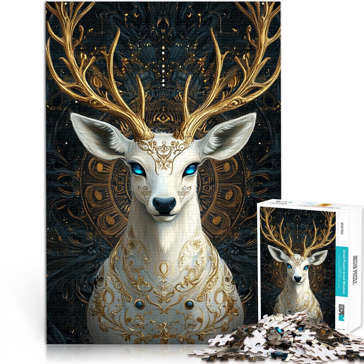 Puzzle per adulti 2000 pezzi “Ritratto di cervo dorato” Fatto di carta，per 14+ Rompicapo offerte come regali per tutta la famiglia。misurare：70x100cm/27.5x39.3pollice