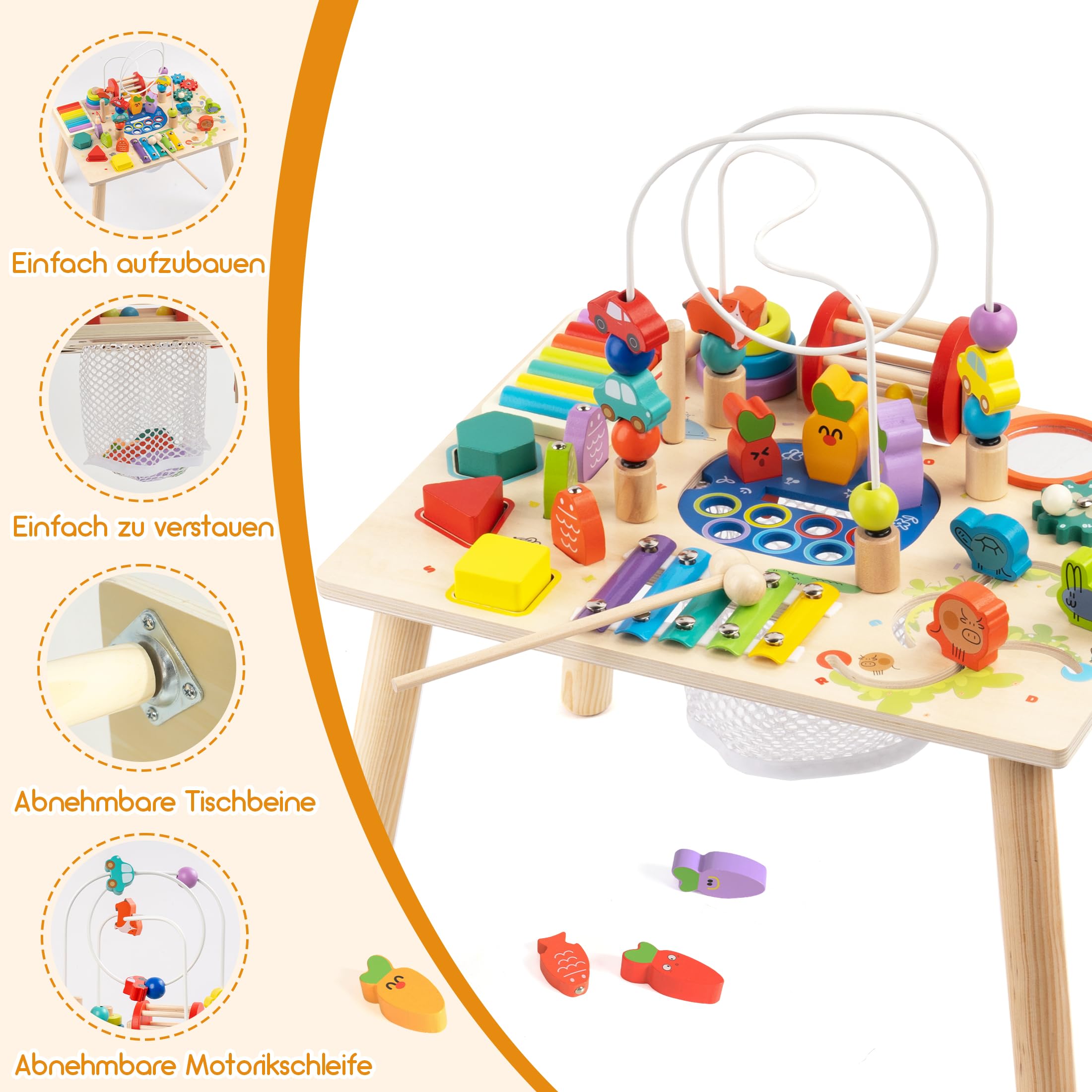 Montessori Spieltisch ab 1 Jahr aus Holz, 12-in-1 Spielzeug Jungen Mädchen