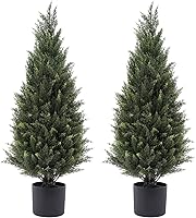 Vista 8 de Arbusto artificial de cedro artificial de 4 pies (48 pulgadas) para exteriores, resistente a la luz solar, planta frondosa en maceta para porche