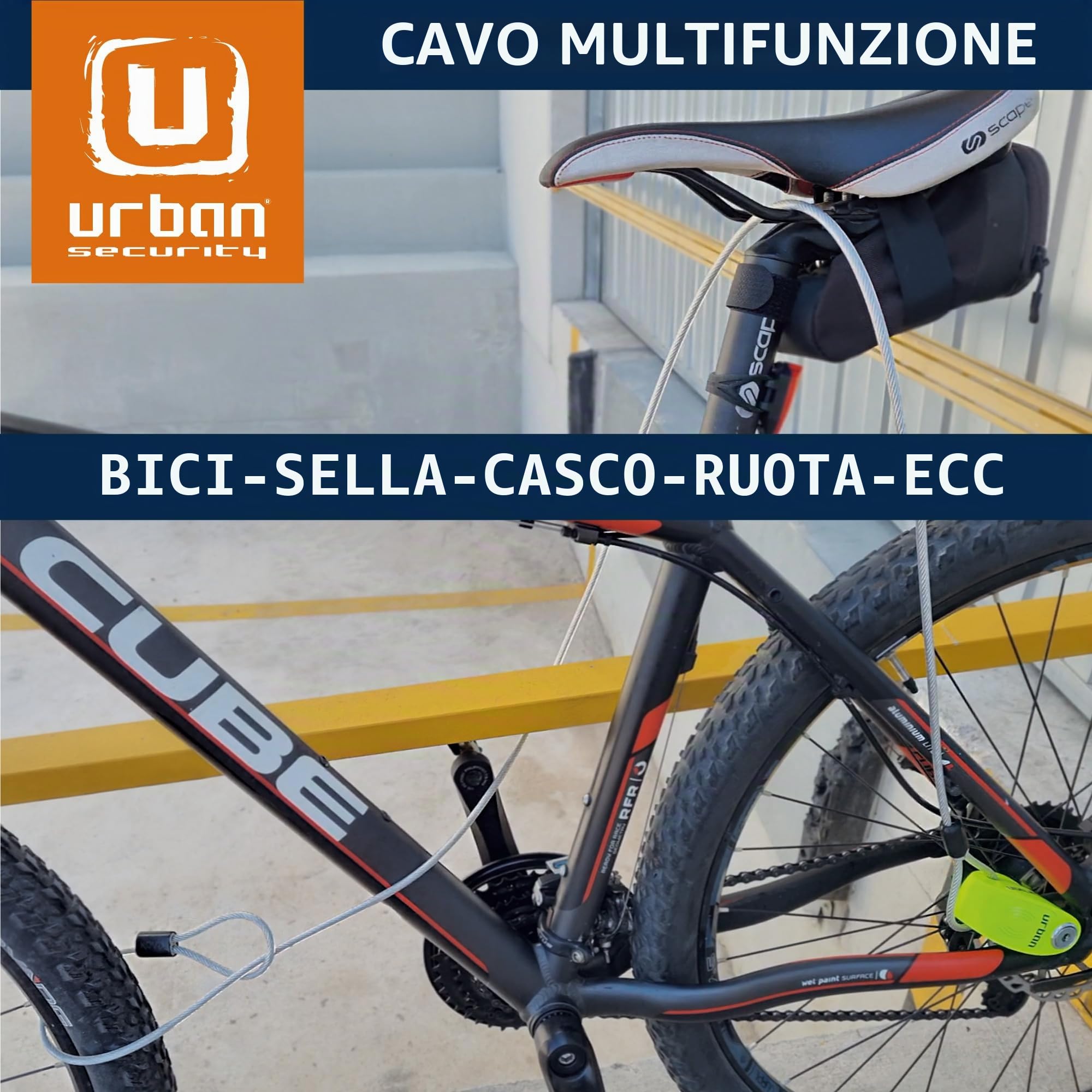 URBAN UR906X5L Bloccadisco Moto con Allarme e Cavo Antifurto 2m, 120dB X2-ON, Impermeabile, Batteria Lunga Durata, Lucchetto Blocca Disco Universale per Moto, Scooter, Bici, Monopattino Elettrico