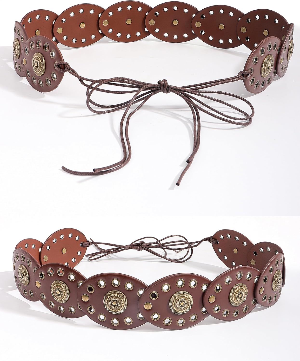 Western Chunky Wide Disc Belt for Women Plus-Size Boho Hollow PU Leather Lace-up Cowgirl Waist Belt for Dresses Jeans - Image 6