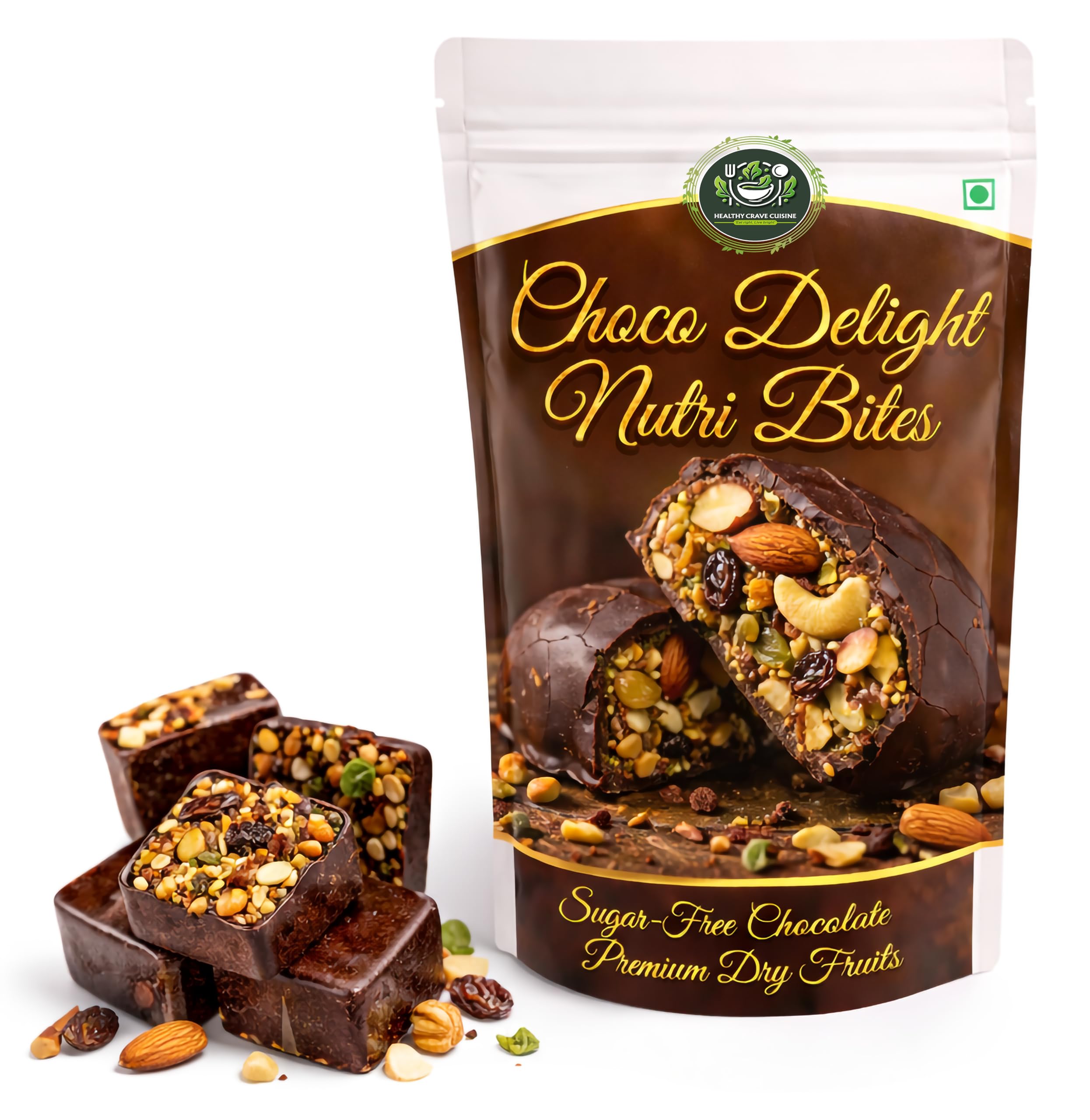 HealthyCrave Cuisine Choco Delight Nutri Bite | Sugar-Free Chocolate with Dry Fruits | High Fiber Energy Bites | Tiffin-Ready Snack | 100 g (100 g, Sugar Free -Dark Chocolate)-picture-12