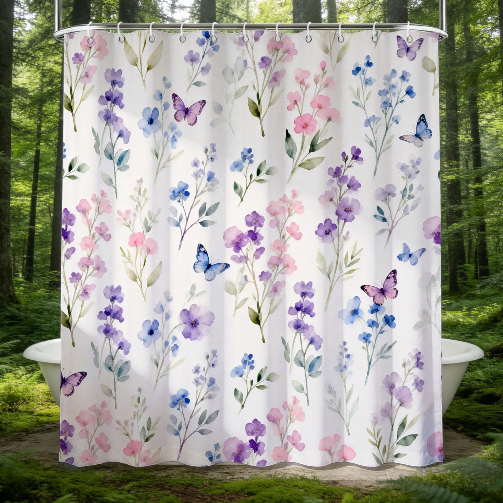 Hongduo 3D Watercolor Flowers Shower Curtain for Stalls Bathtubs Pastoral Bathroom Decor Shower Curtain Set Polyester Fabric Waterproof 180x200cm/71X79 Inch with Hooks