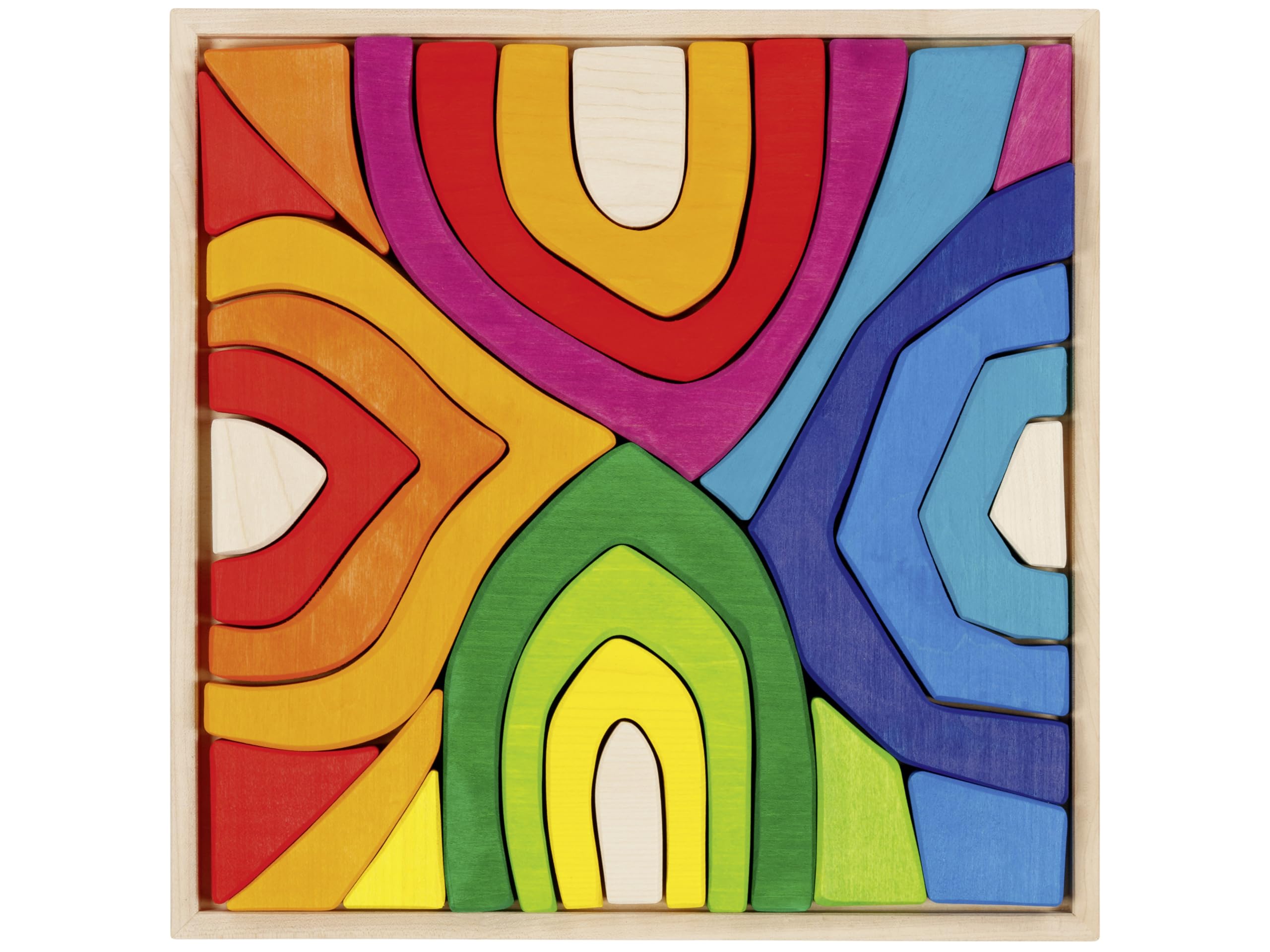 goki 58471 - Bausteine Vier Jahreszeiten aus Ahornholz - goki Evolution - 25 Teile - Bunte Farben auf Wasserbasis - Montessori-Spielzeug - Made in EU