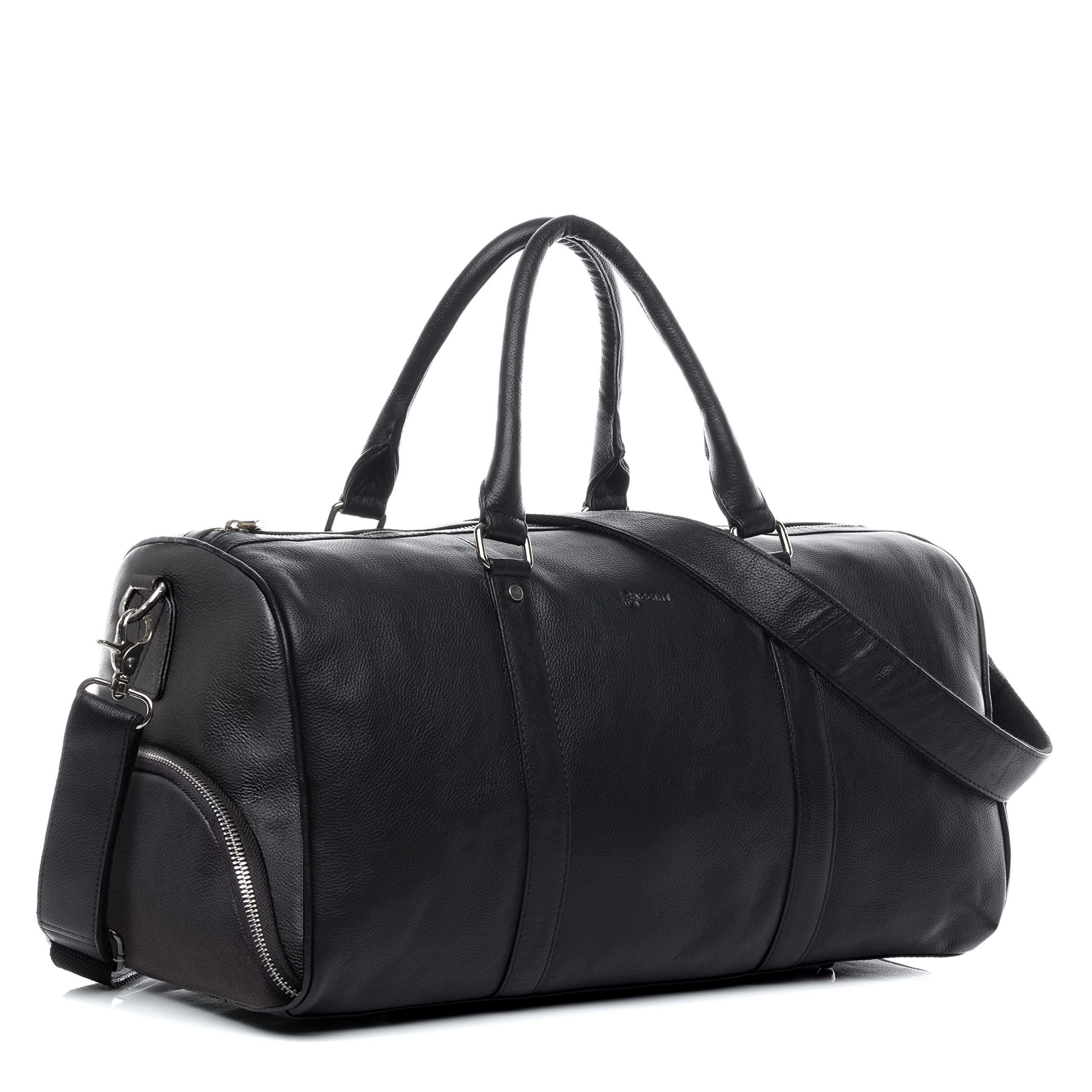 BACCINI® borsa viaggio tracolla vera pelle FLORIAN grande borsone bagaglio a mano sportiva duffle bag weekend uomo donna nero prodotto artigianale
