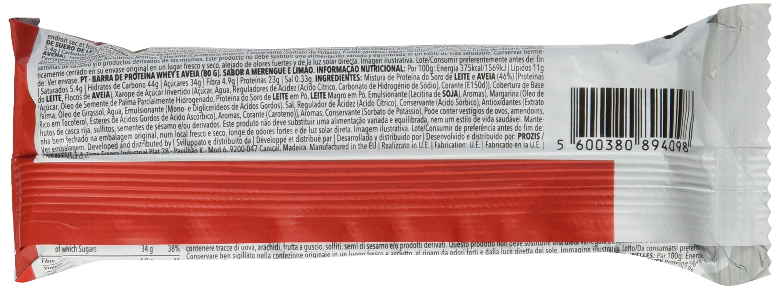 Prozis Whey Protein & Oats 80 g Meringa al Limone, Fonte di Proteine e Fibre, Amplifica la Forza e la Crescita Muscolare, Confezione da 12 Pezzi