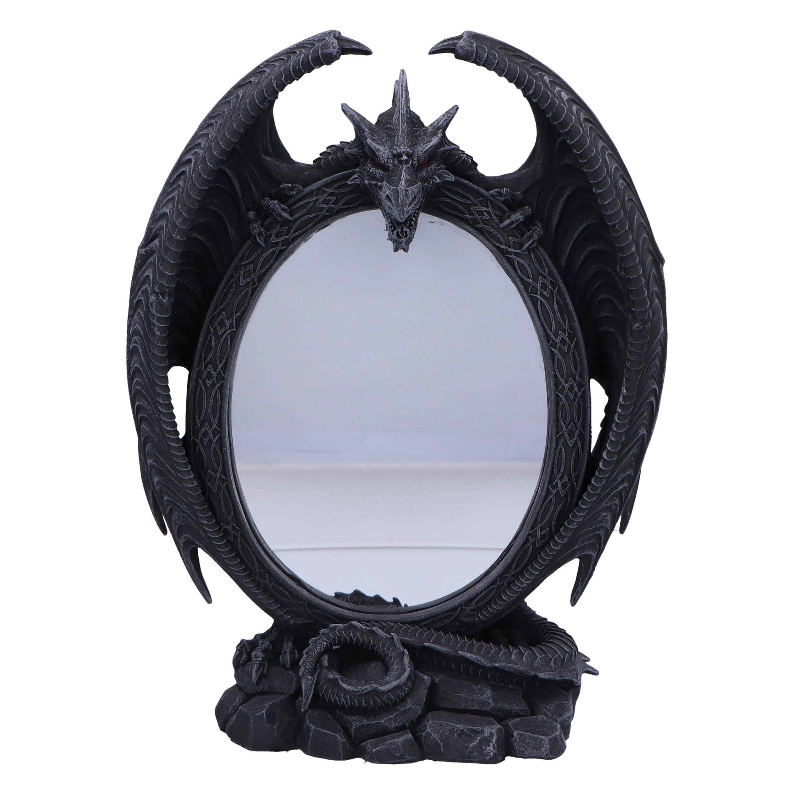 Nemesis NowScaled Reflection 29cm, Resin, Black, Dragon Tabletop Mirror, Gothic Fantasy Home Décor, Cast in the Finest Resin, Expertly Hand-Painted