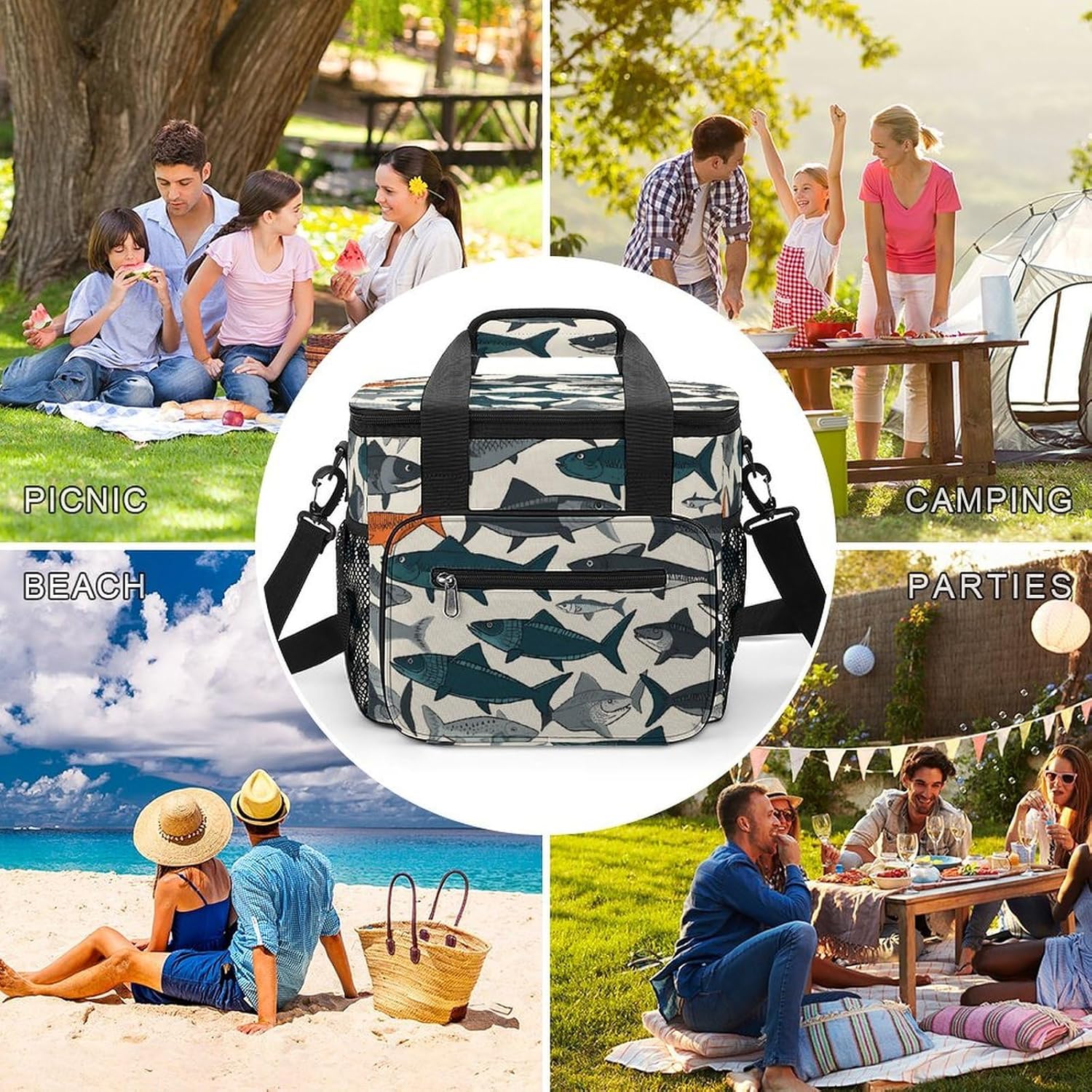 Fish Cooler Bag Portable Insulated Lunch Bags Leakproof Ice Chest Large Capacity Soft Cooler Tote for Picnic Camping Work Travel Keep Food Drinks Fresh 22.5L