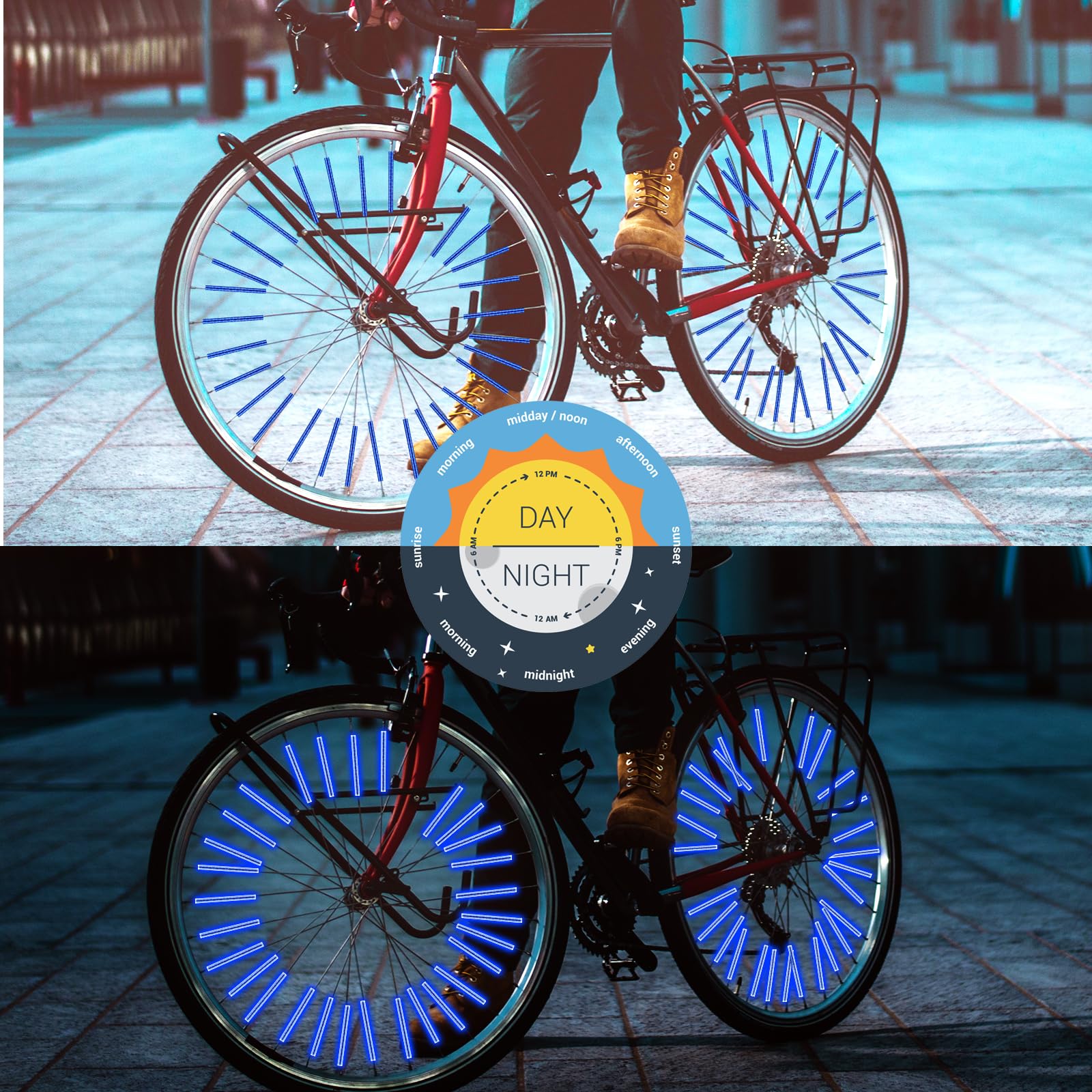 Abeillo 36 sztuk reflektorów na szprychy rowerowe, widoczność 360°, odblaski szprych do popularnych kół szprychowych, do jazdy nocą, łatwy montaż (niebieskie)