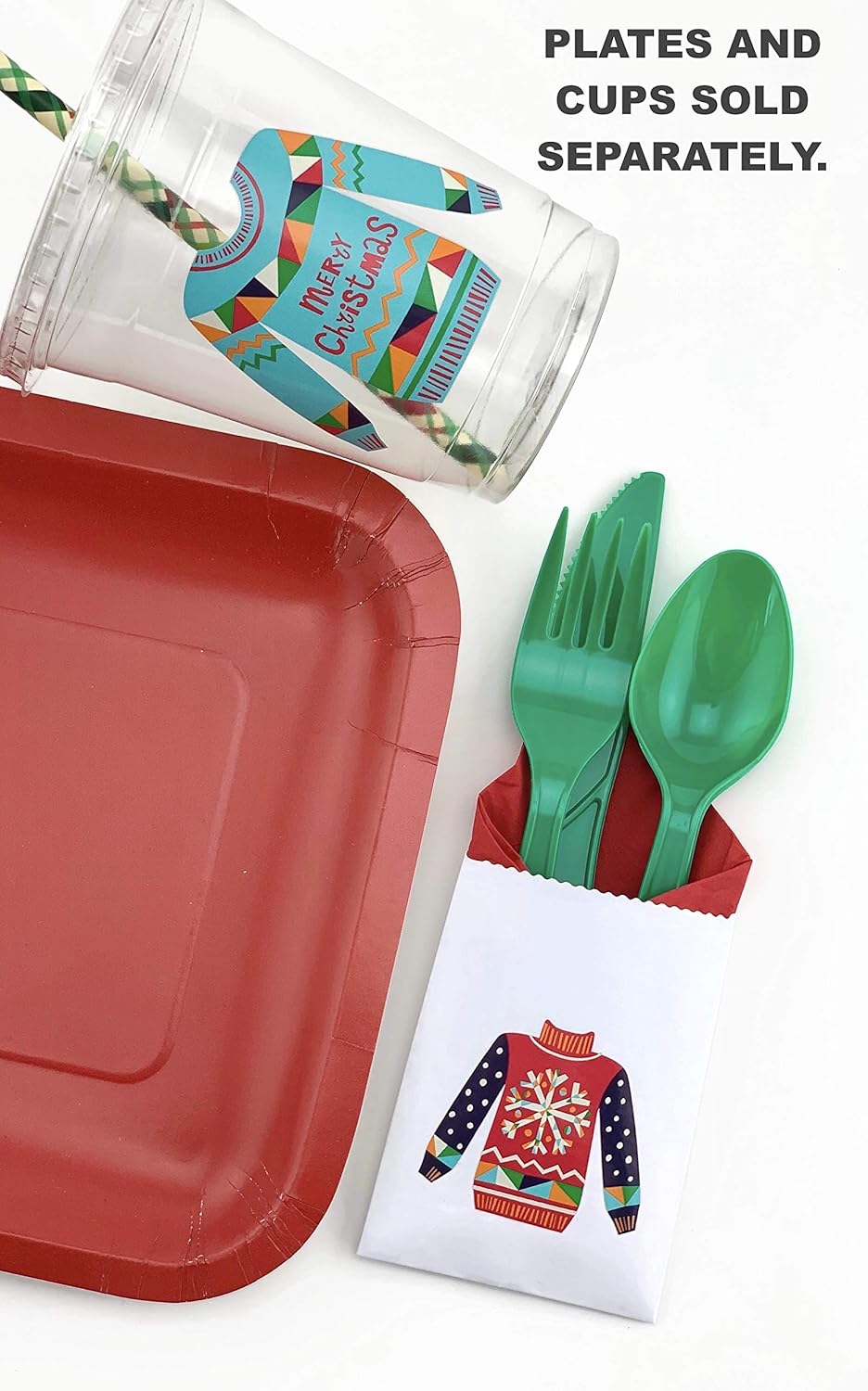 Ugly Sweater Party Holiday Christmas Cutlery Bags Napkins and Utensils (12 Set) (Pack of 2)