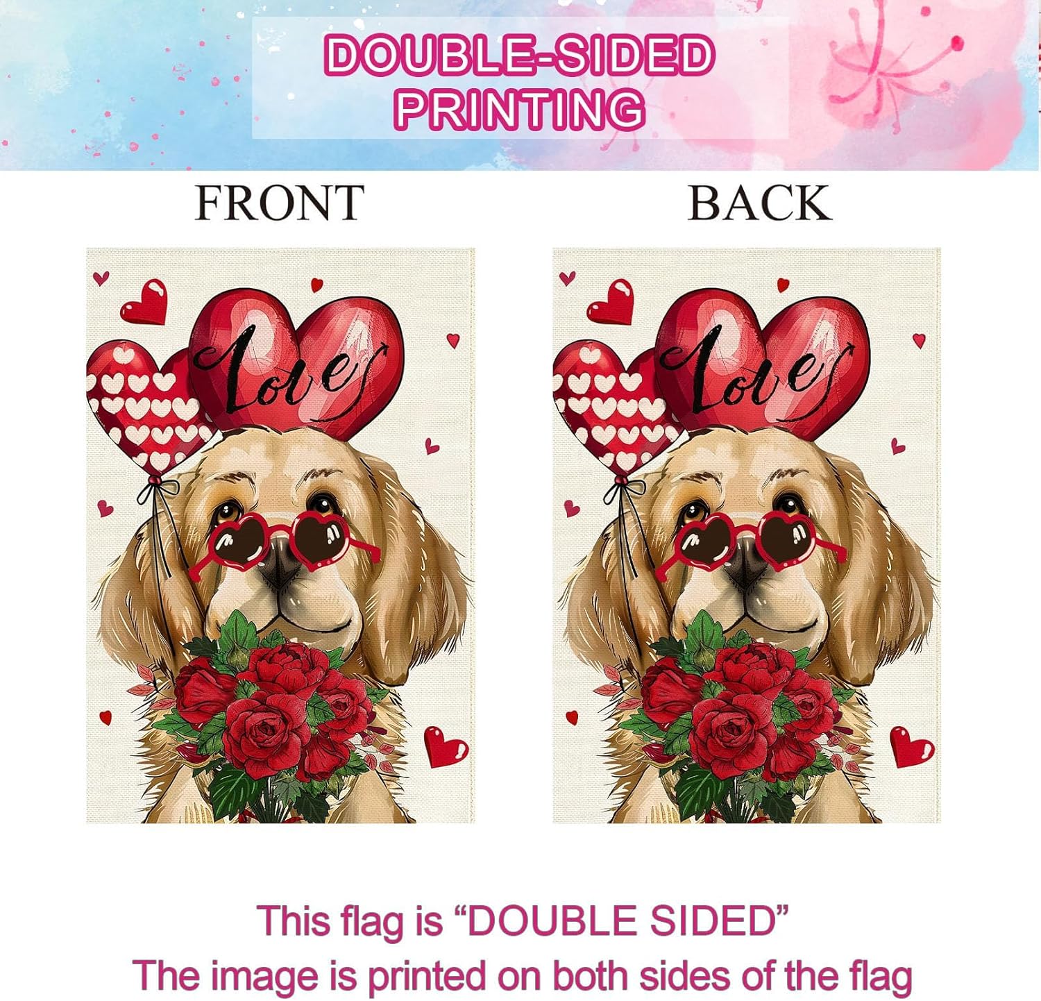 Baccessor Valentines Day Garden Flag 12.5 x 18 Inch, Love Confession Golden Retriever Dog Double Sided Burlap Small Yard Flag Anniversary Wedding Holiday Outdoor Outside Decor - Image 7