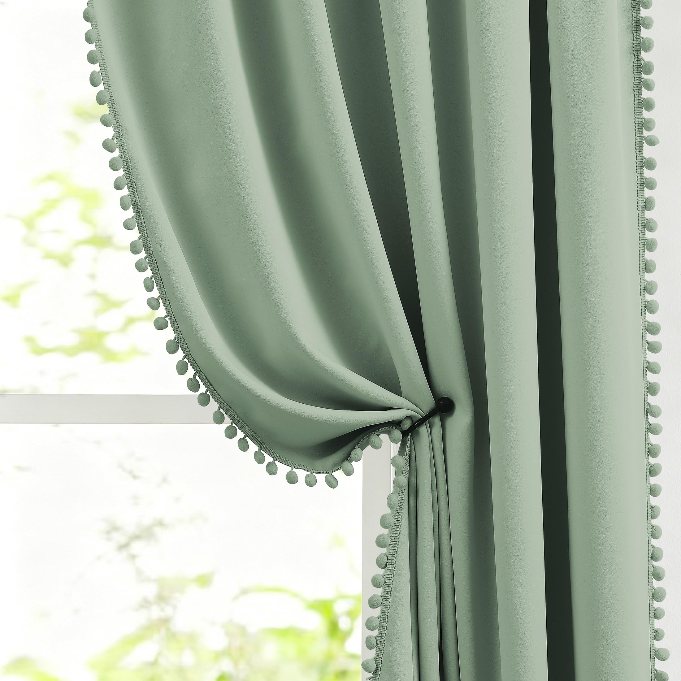 Treatmentex Green Pom Blackout Curtains 90"
