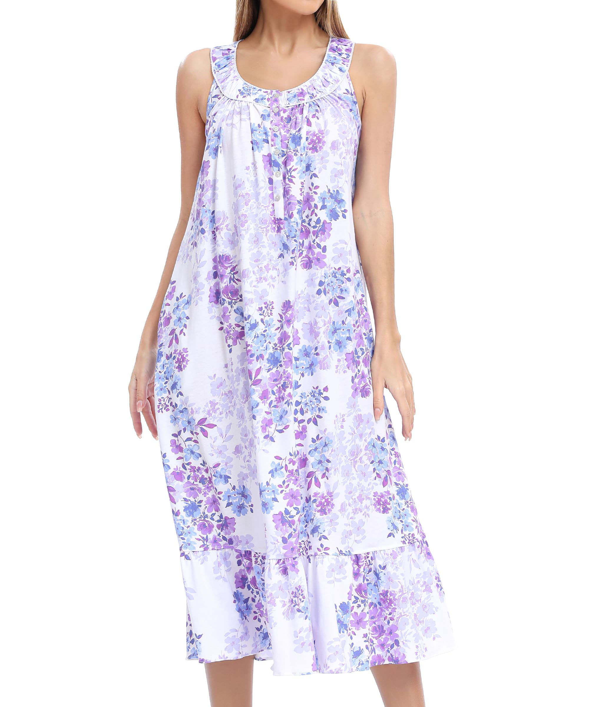 IZZY + TOBY 100% Cotton Nightgowns for Women Soft Ladies Gowns Sleepwear Long Sleeveless Nightgown