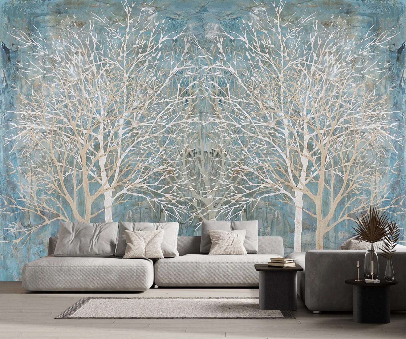Papier peint panoramique huile sur bois bleu de qualité premium 3D