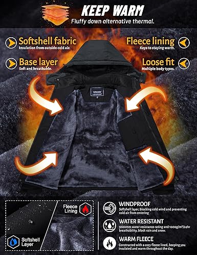 Miniatura 3 de TACVASEN - Chaquetas de esquí de invierno para hombre, abrigos de vellón impermeables con aislamiento térmico para snowboard, parka con capucha