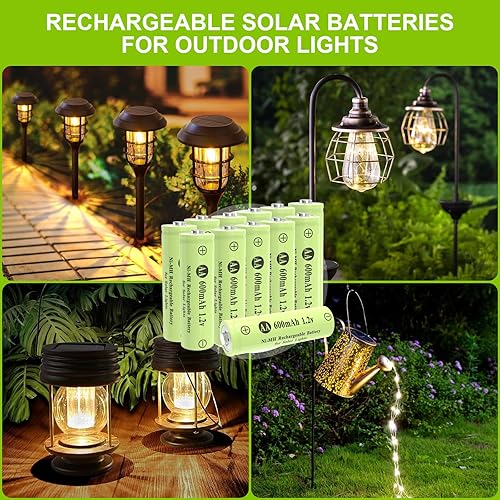 Miniatura 2 de AA Ni-MH - Baterías recargables de 600 mAh 1.2 V, pilas solares AA para luces solares al aire libre, luces de jardín, cadena de luces (paquete de 12