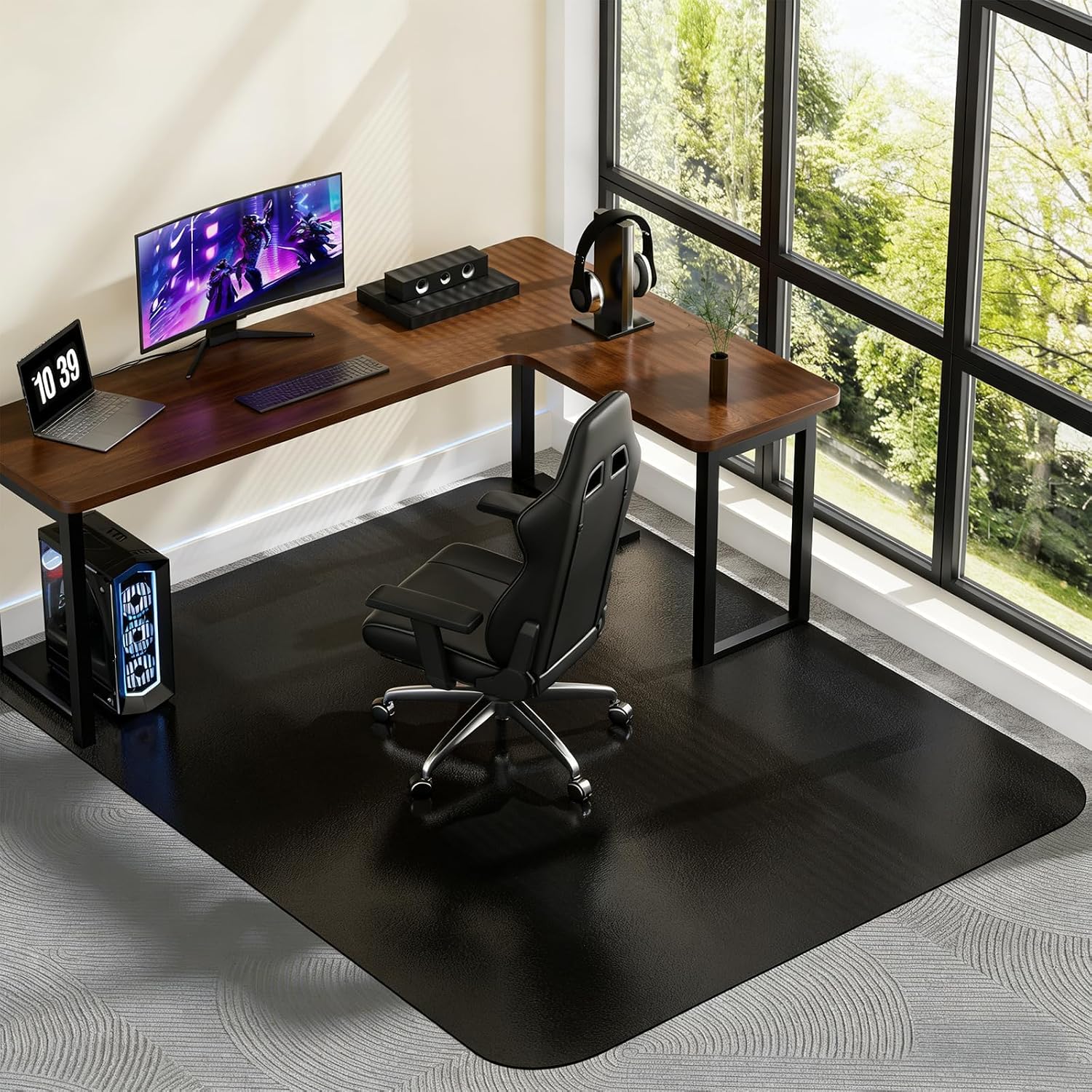 Black Office Chair Mat for Carpet, Heavy Duty Low Pile Mat with Cleats | 48"x60" Plastic Floor Mat for Gaming Chair, Computer Desk & Smooth Rolling on Low Pile Carpet