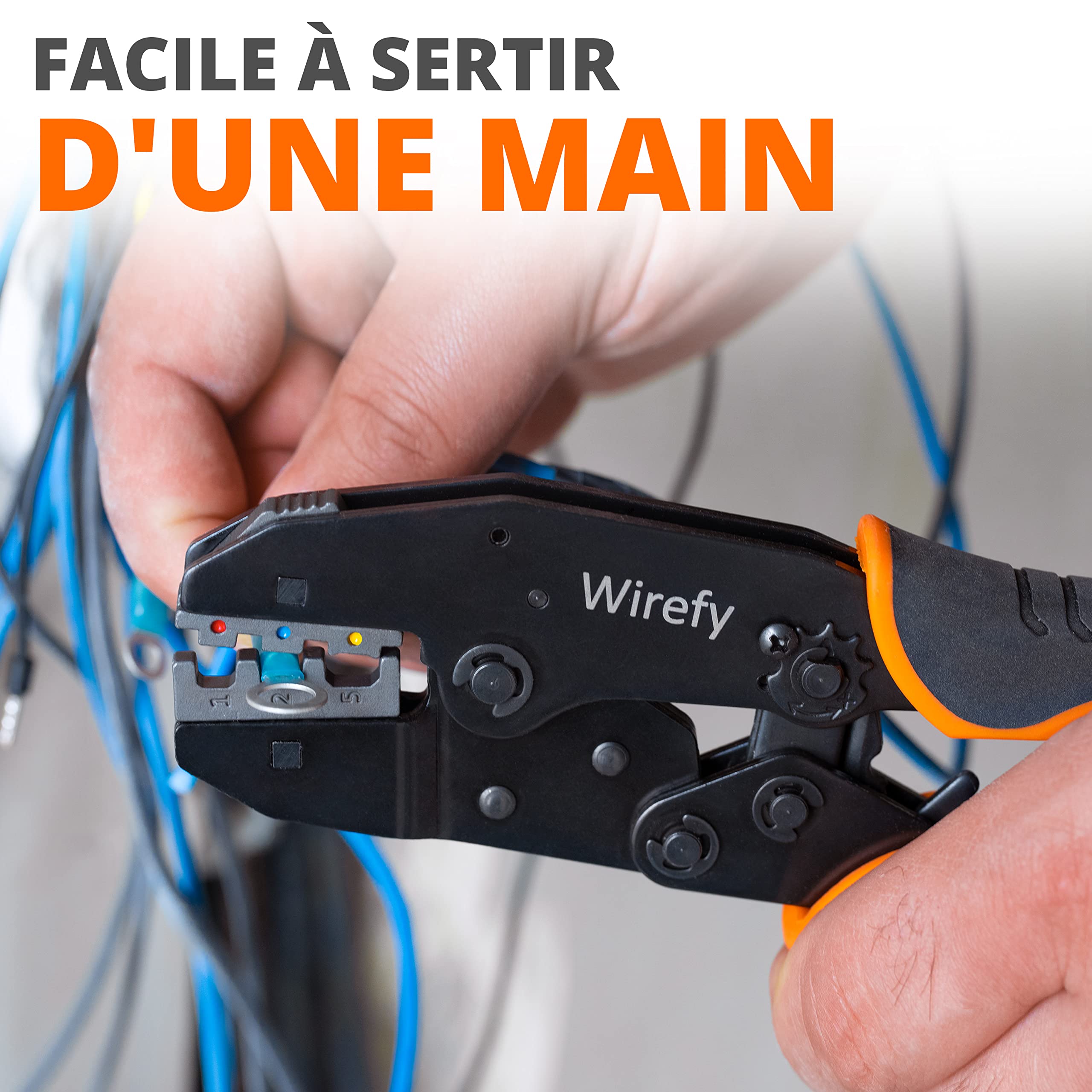 Wirefy Jeu de 8 Pinces à Sertir - Pinces à Sertir à Cliquet - Connecteur Thermorétractable, Cosses non Isolé, Bornes, à Drapeau, à Embout