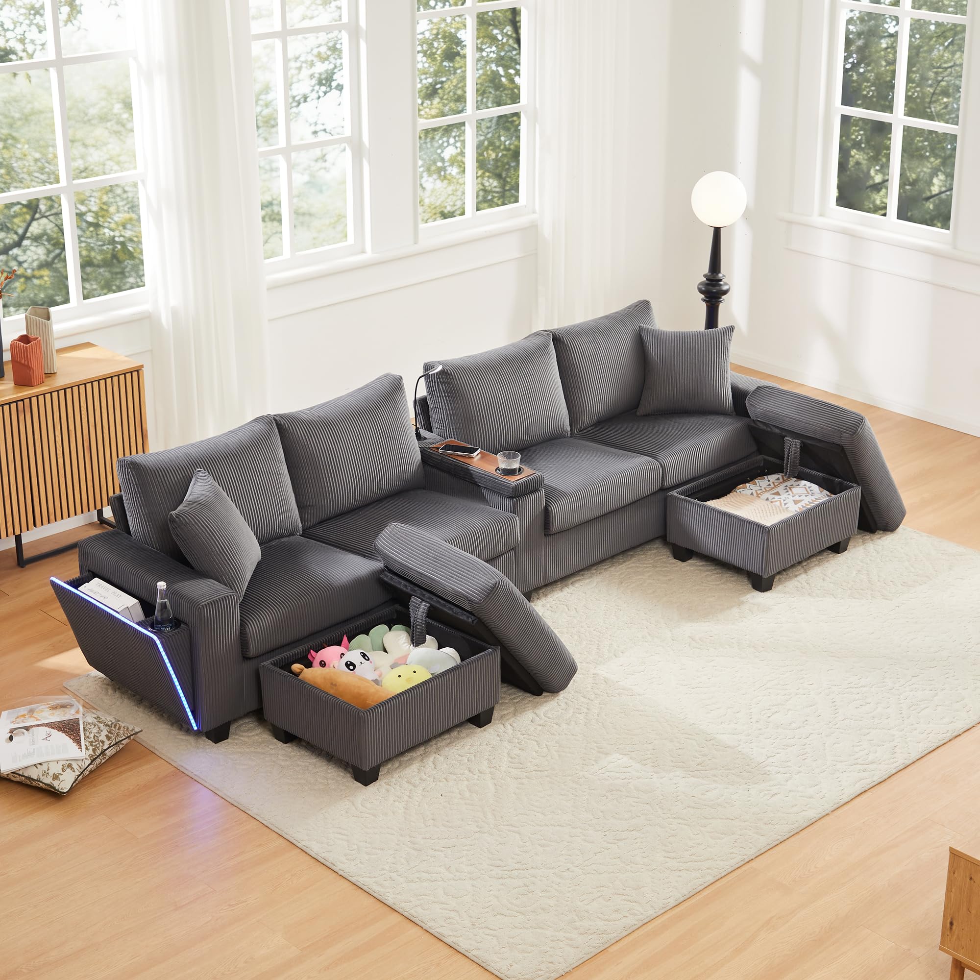 LAKFEW Sofa en Forma de U de 4 Plazas, Sofas de Salon con USB y L...