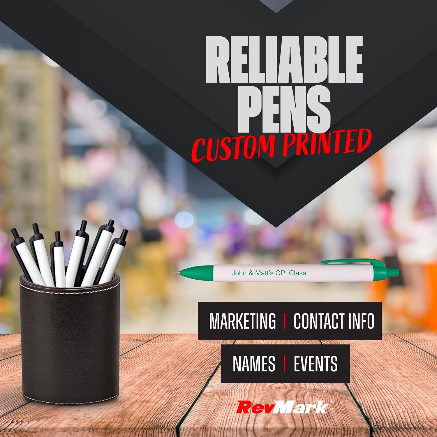 RevMark USA Made Personalized Widebody Ballpoint Pen, Custom Printed Name, Business or Event Information, Advertising, Promotional Marketing, Smooth Black Ink, Bulk Pack (Green, 1000 Pens)