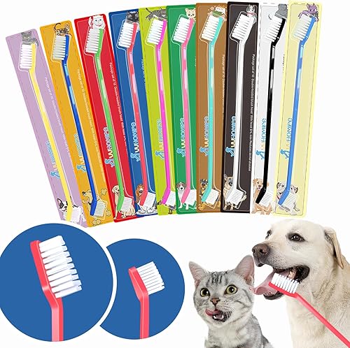 Paquete de 10 cepillos de dientes para perros, kit completo de cepillado de dientes de perro con 10 colores vibrantes, diseño de doble cabeza y disponible en Yaxa Peru
