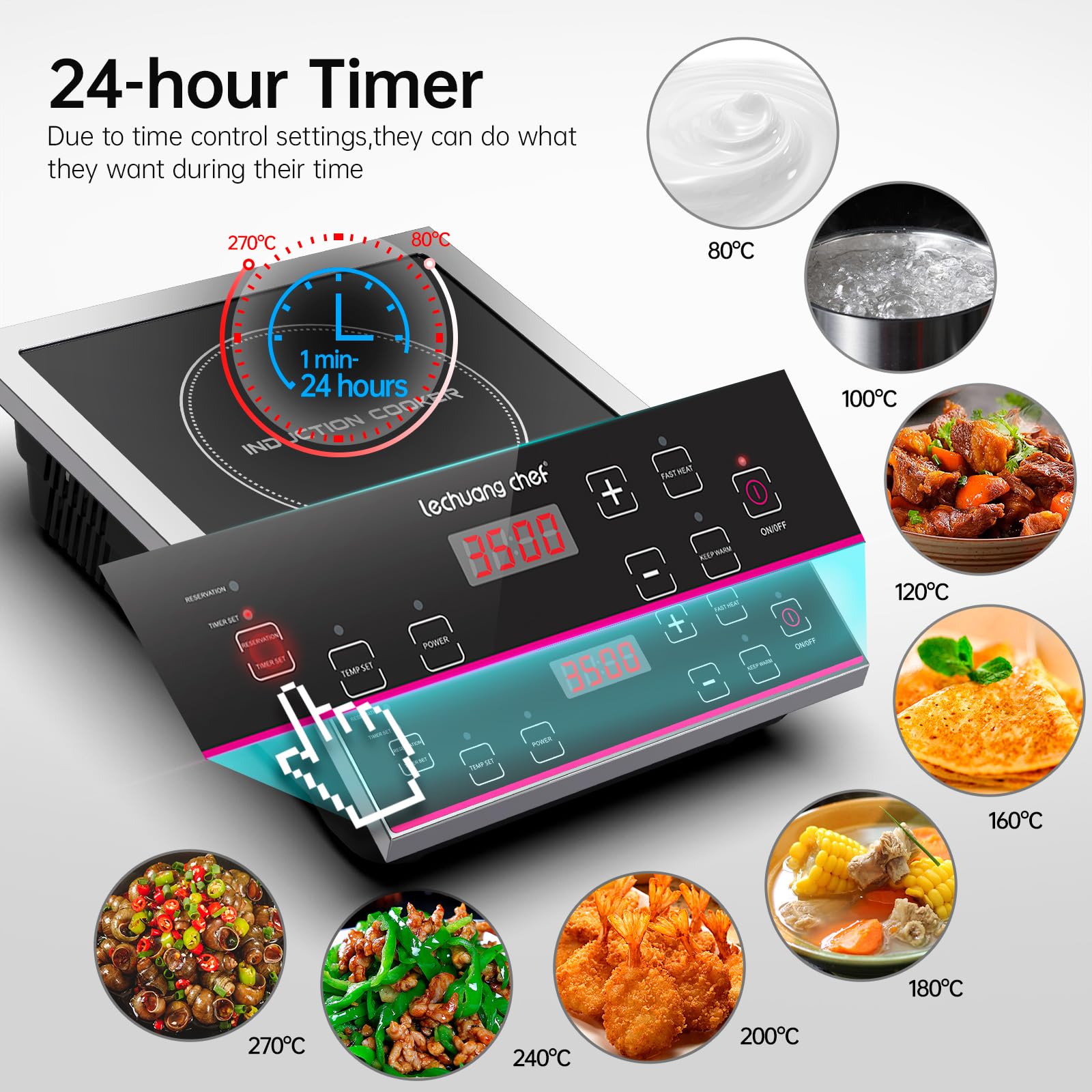 3500W Single Induction Cooker, 10-level Power Setting, 24-hours Timer, 50 kg Large Load Capacity, Temperature Control, Commercial Induction Cooktop — view 7