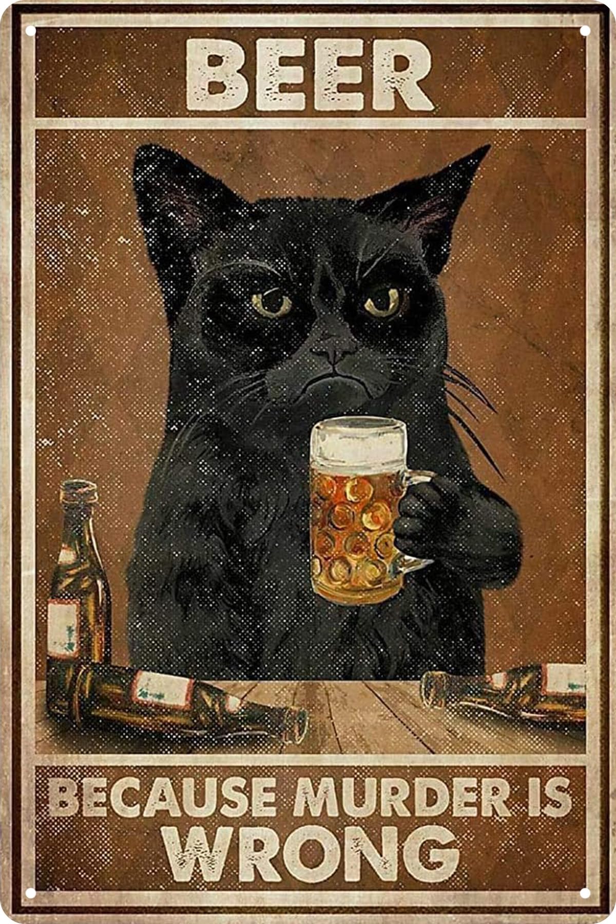 Funny Beer Cat Tin Sign,Retro Drink Wine Metal SignsDecorations for Home Bar Pub Restaurants Cafe Club Plaque Drink Lovers 8X12 Inches (beer cat)