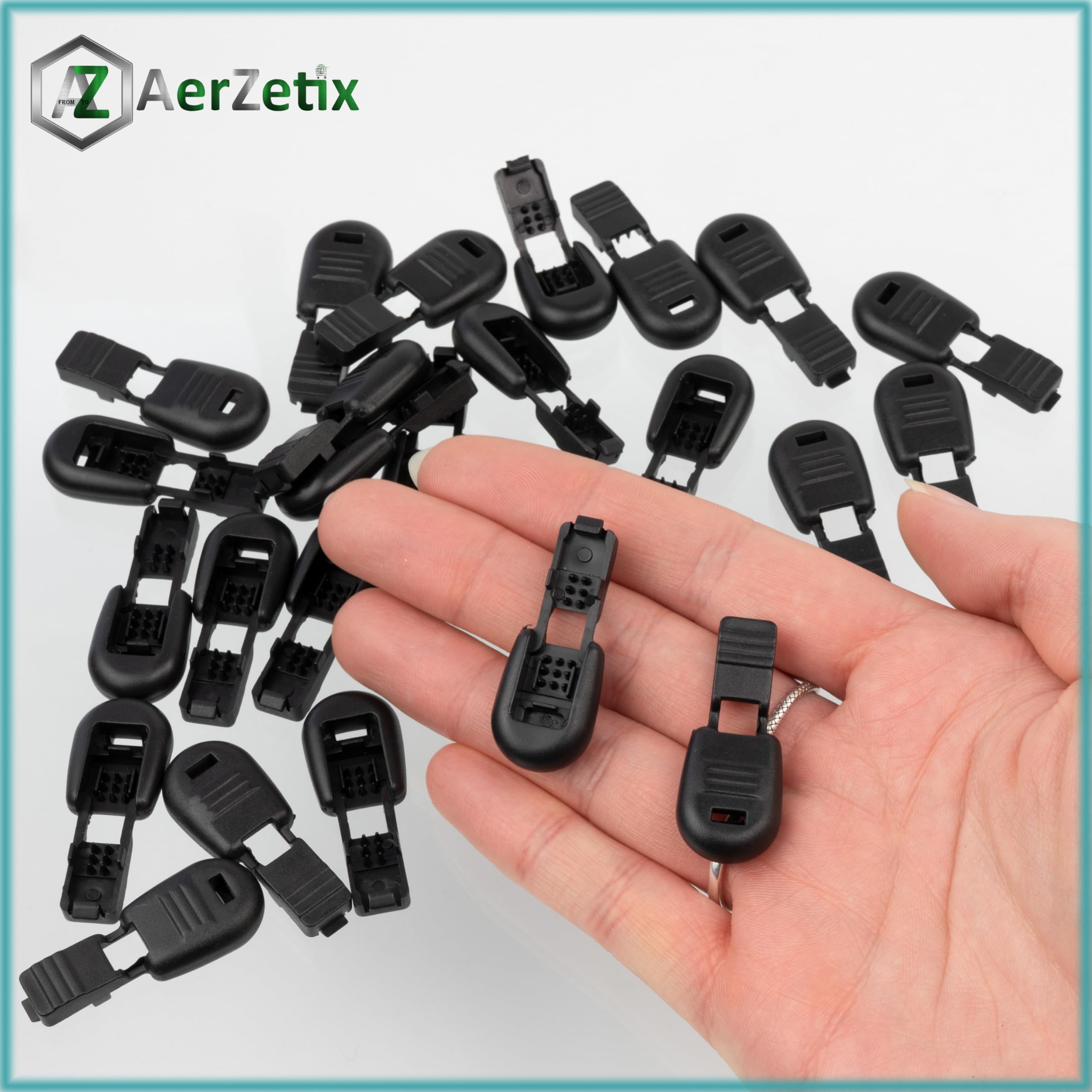 AERZETIX - Set di 24 Terminali per corde con chiusura pieghevole 22mm - colore nero - in plastica - punte per cordini lacci nastri - ideali per cucito lavori creativi