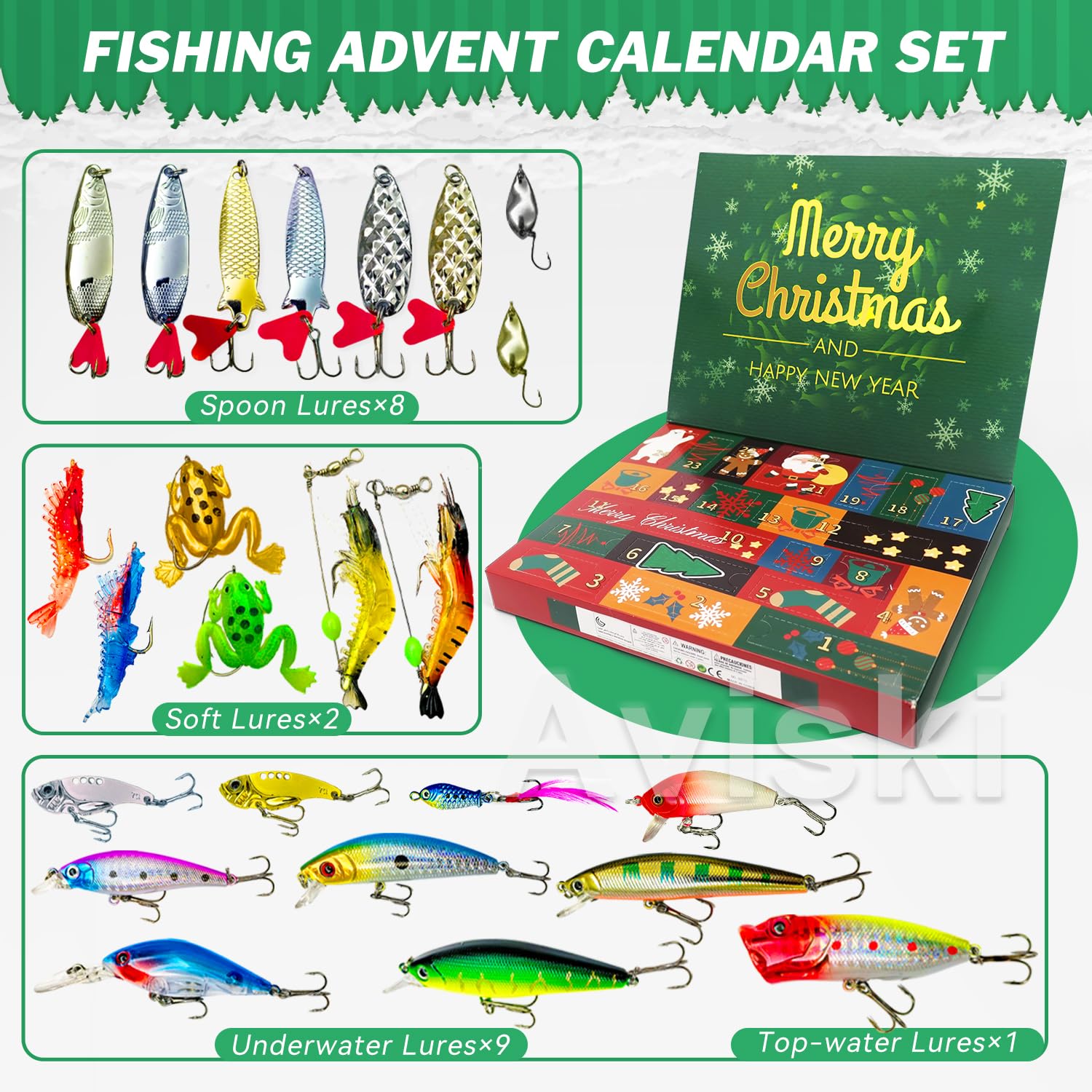 Advent Calendar Fishing Christmas Countdown - 24 Days Fishing Lures Set Plastic Lure Accessories 2025 Xmas Surprise Gift Lover Fisher Men Boys Husband Father G