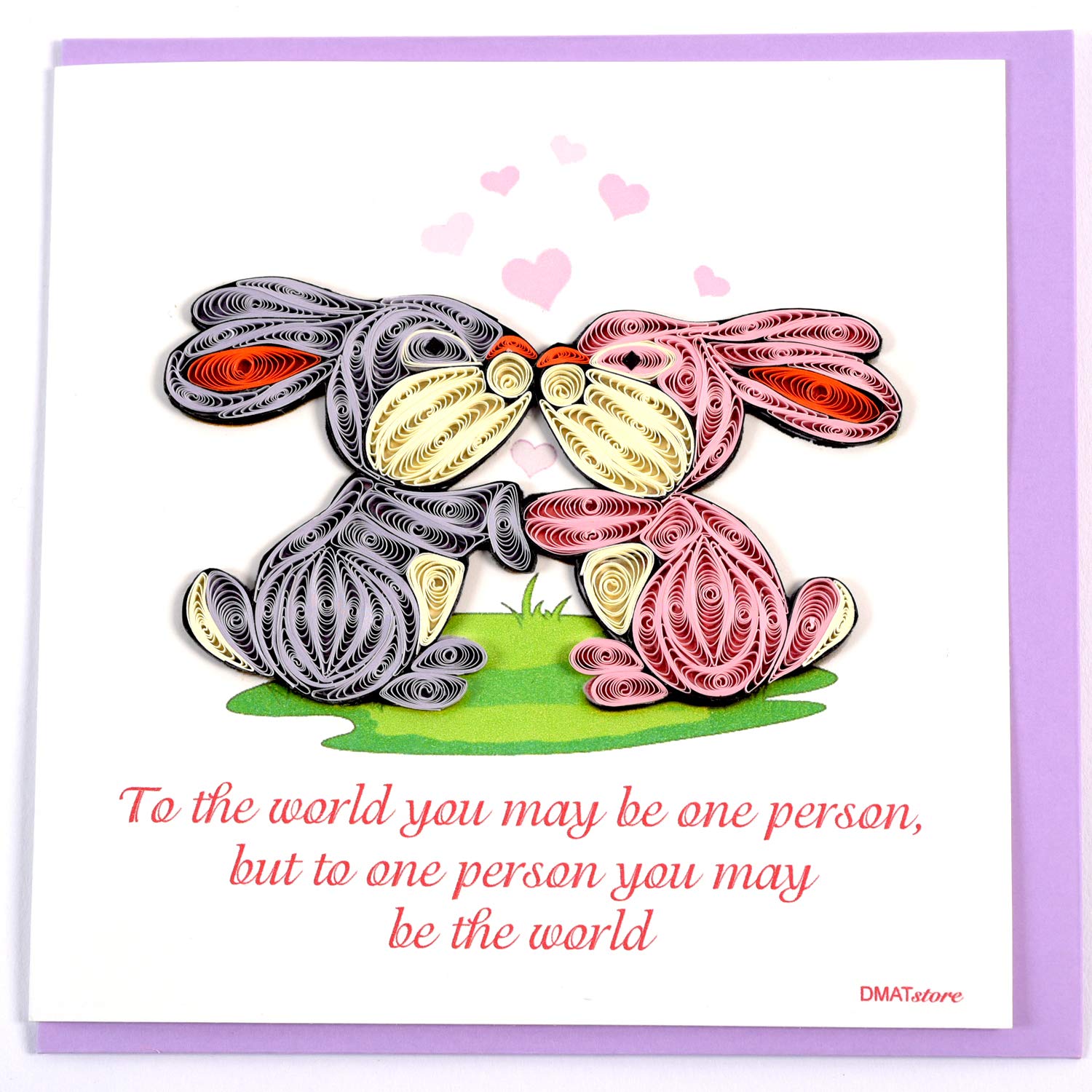 Love Card for her - Quilling Greeting Cards - Handmade for All Occasions - Birthday, Love, Anniversary, Thank You Card Mothers Day Card, Fathers Day Card, with Envelope - 6"x6" (Couple Rabbit)
