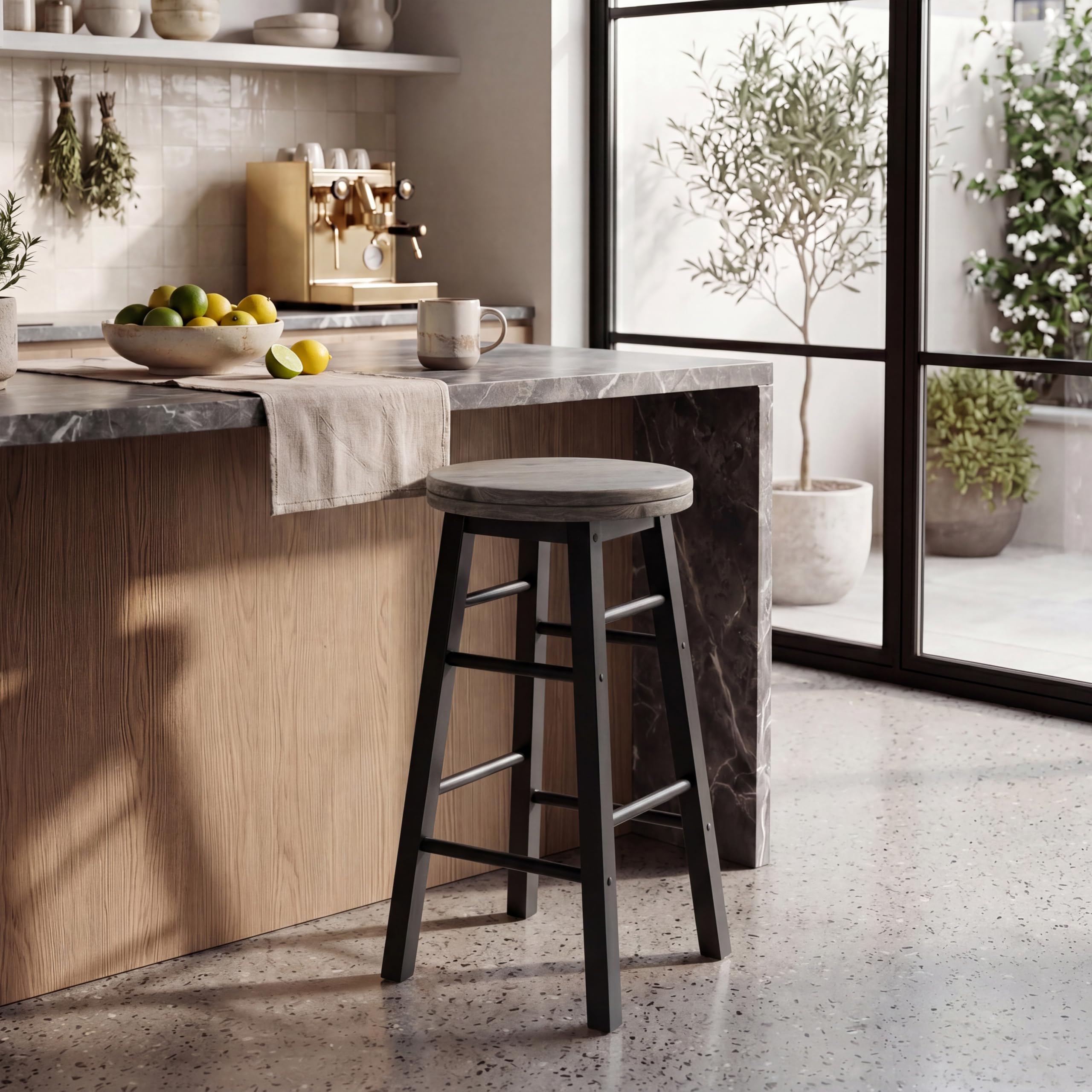 Chef Vida Modern Breakfast Bar Stool, 360 Swivel Kitchen Counter Home Bar Seat, Solid Wood (1, Black)