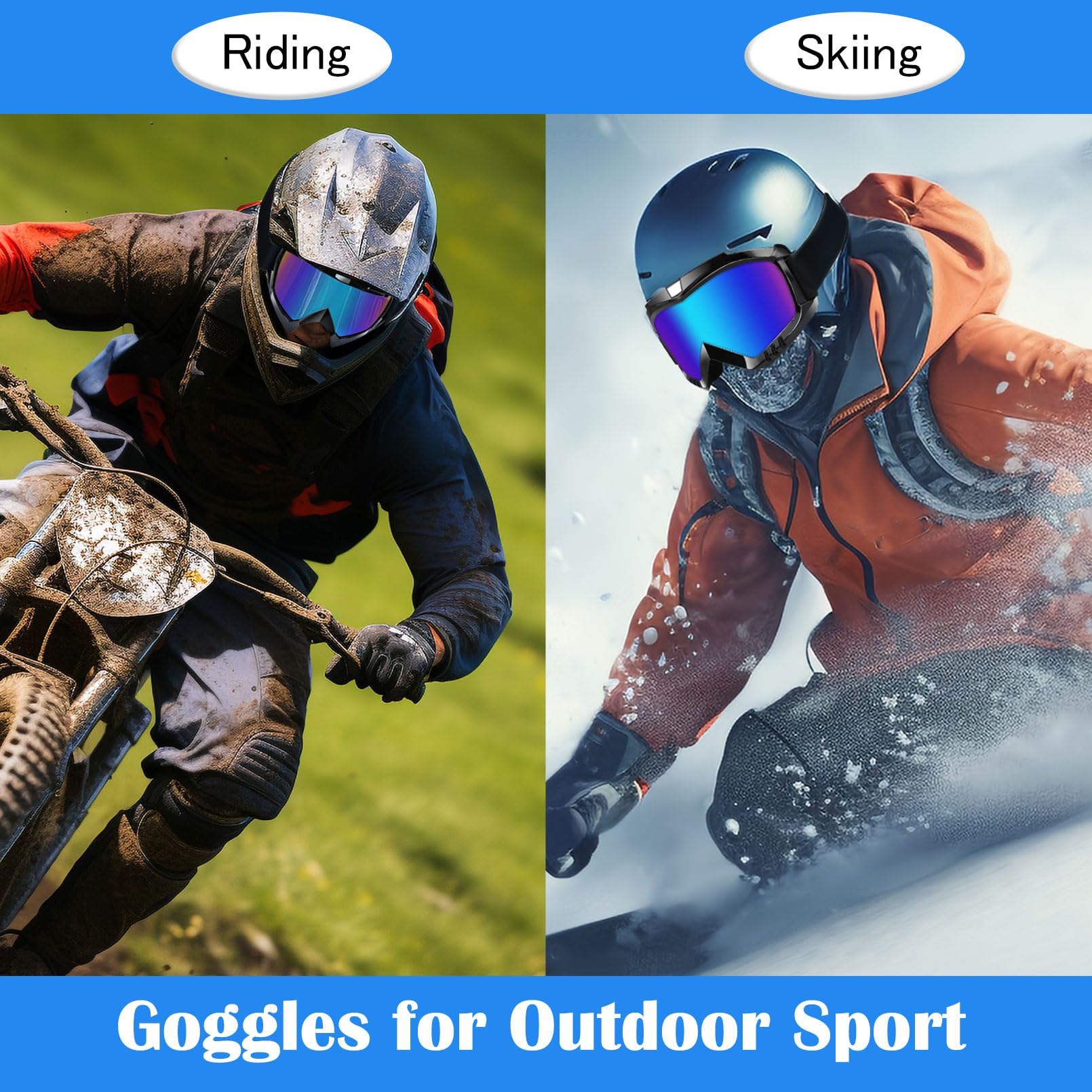 Lot de 2 lunettes de protection pour VTT, moto tout-terrain, homme et femme, lunettes de motocross, lunettes de course MX, lunettes de casque UV, anti-buée, anti-rayures, coupe-vent, anti-poussière