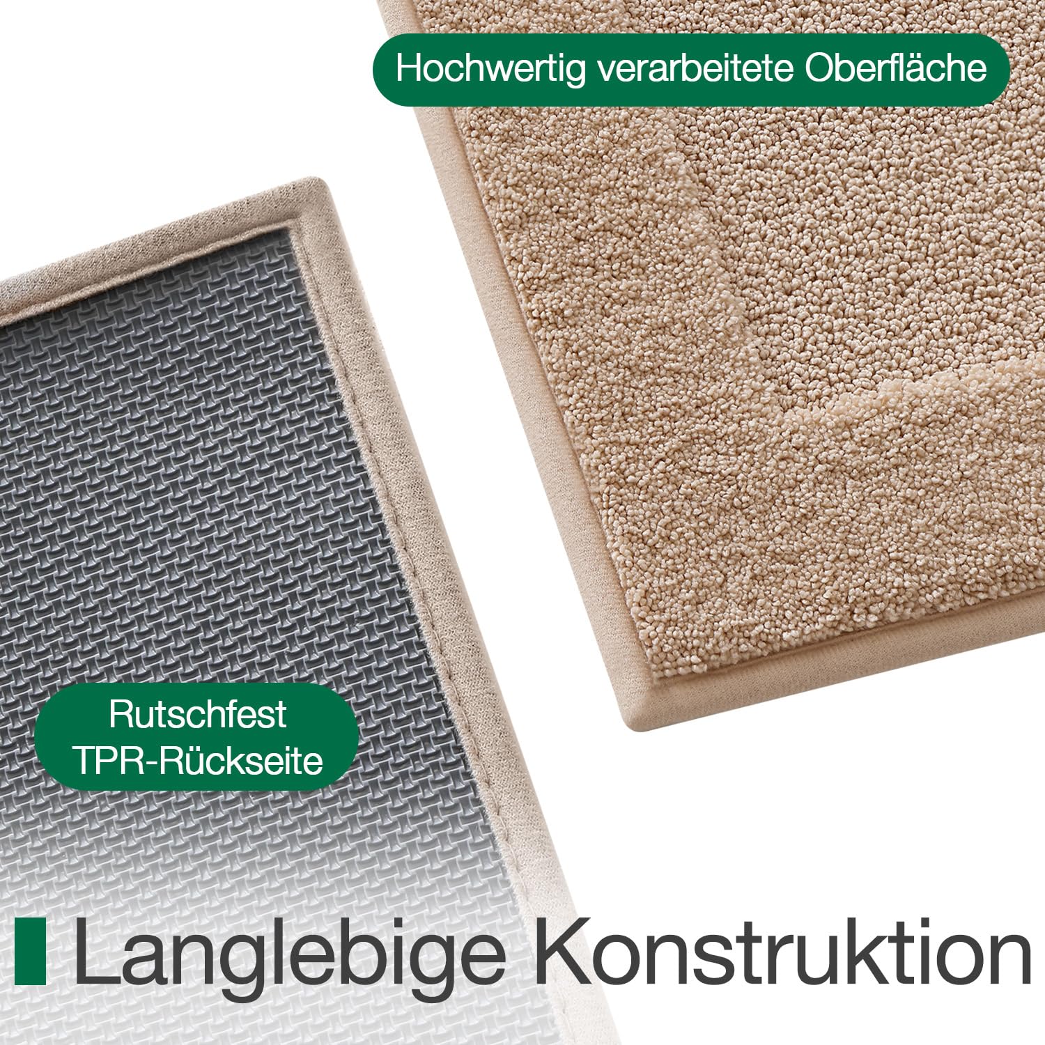 LUMI rutschfeste Badematte, Saugfähig und Waschbar, Beige, 60 x 110 cm | Weiche Mikrofaser-Badteppich, Schnelltrocknend Badezimmerteppich, Ideal für Bad, Badewanne, Dusche, Waschbecken, Hotelzimmer