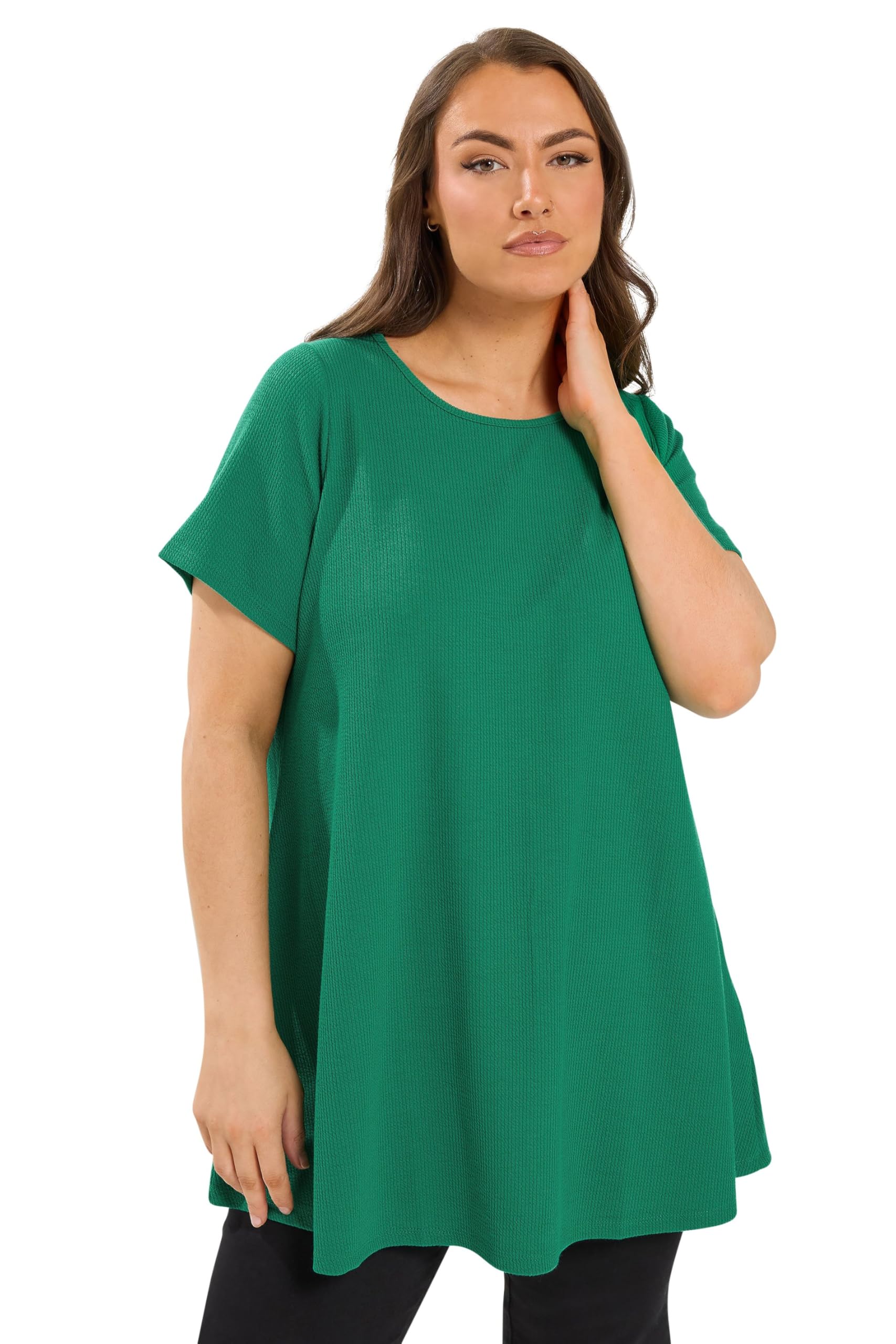 Yours Women's Green Ribbed Swing T-Shirt In | Size: 22-24