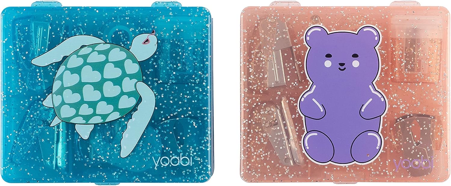 Yoobi Office Supply Set | Mini Supply Kit (Stapler, Staples, Hole Punch, Tape Dispenser, & More)Bear and Turtle l Set of 2 : Office Products