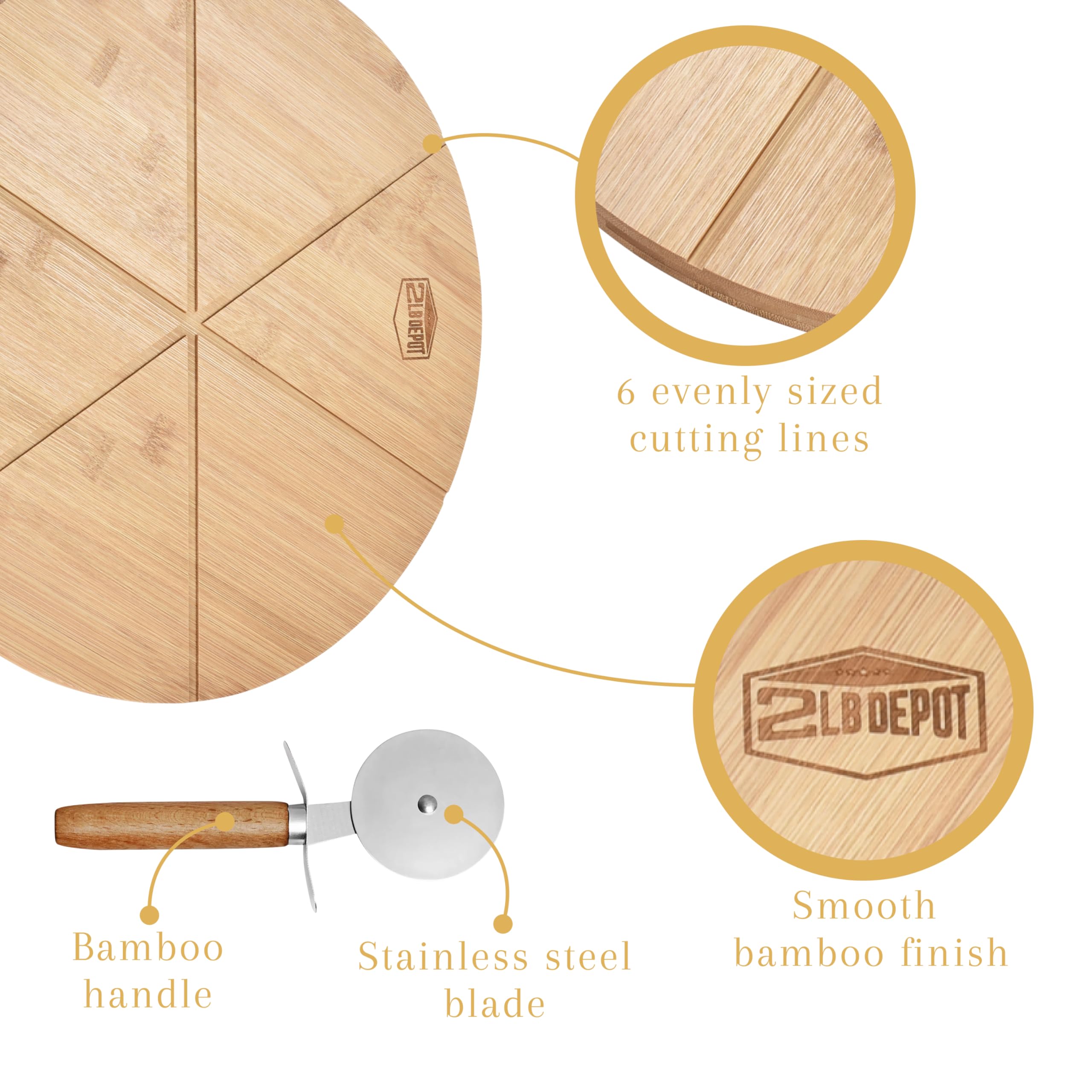 Depot Bambus-Schneidebrett mit Edelstahlschneider, dekoratives  Schneidebrett aus Holz, dekoratives Schneidebrett aus Holz,  Mehrzweck-Pizza-Schneidewerkzeug und Servierbrett fr die Kche, 0,9 kg :  Amazon.de: Kche, Haushalt & Wohnen