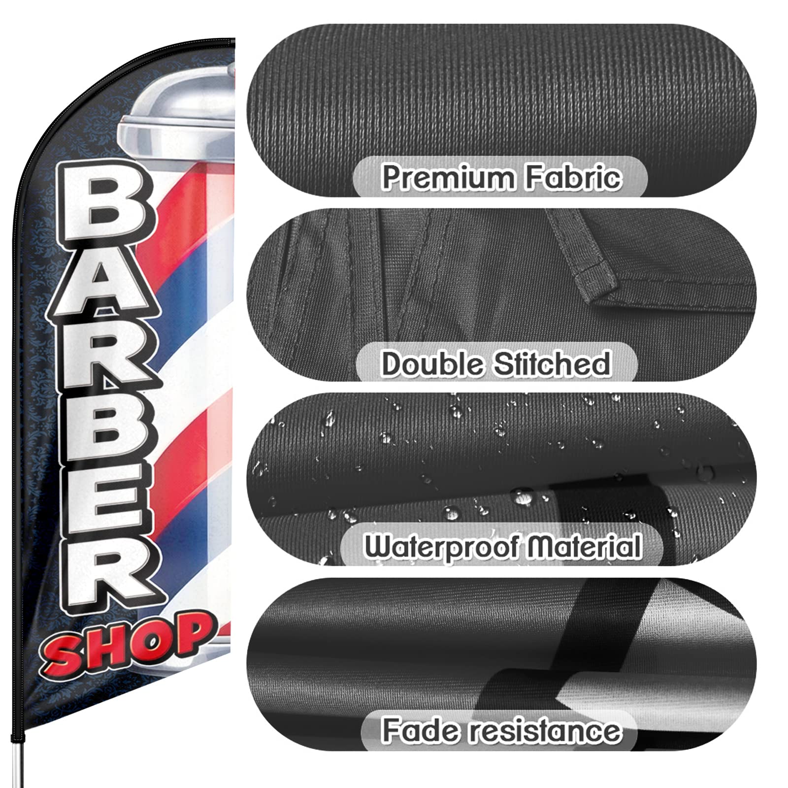 Bandera de barbería Swooper, bandera de barbería, publicidad de plumas, carteles de barbería para negocios y escaparates, 8 pies (solo bandera)