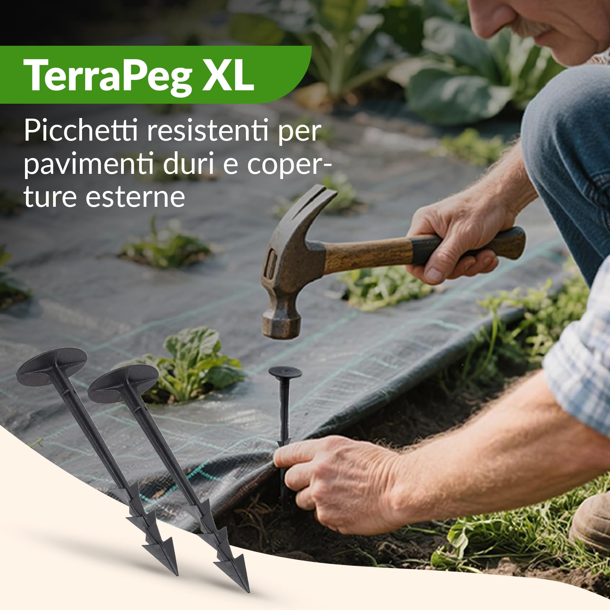 GARDENIX 40 pezzi TerraPEG XL, ancoraggio da per giardino per tessuto, estremamente stabile ancoraggio per fissaggio sicuro in terreni sabbiosi e duri
