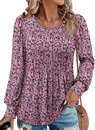 BETTE BOUTIK Long Sleeve Shirts for Women Fall Tops Dressy Blouses Crewneck Tunic Tops for Leggings S-3XL