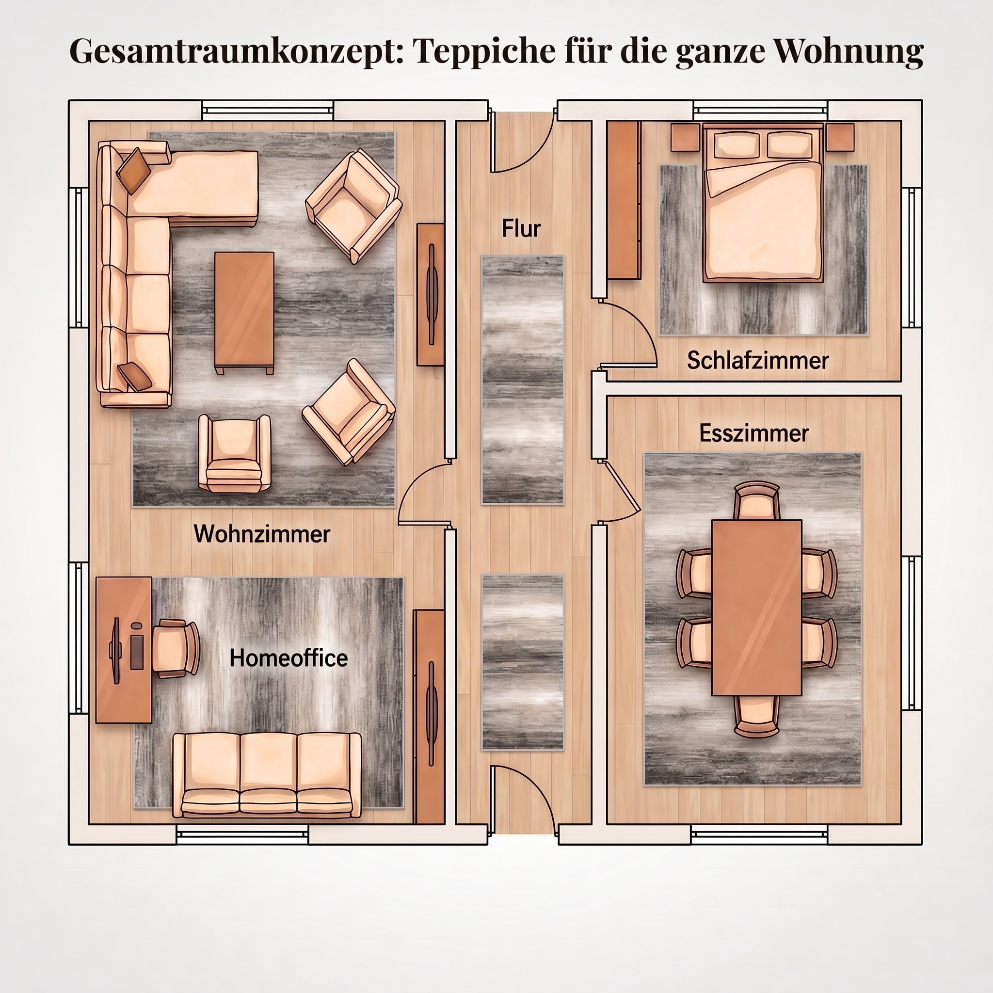 oKu-Tex Bettumrandung Set 3-teilig [67x340 cm | 2 mal 67x140 cm] Beiger Bettvorleger, meliert - weicher Kurzflor pflegeleicht - Bettvorleger Schlafzimmer - Modernes meliertes Design - Deutsche Marke