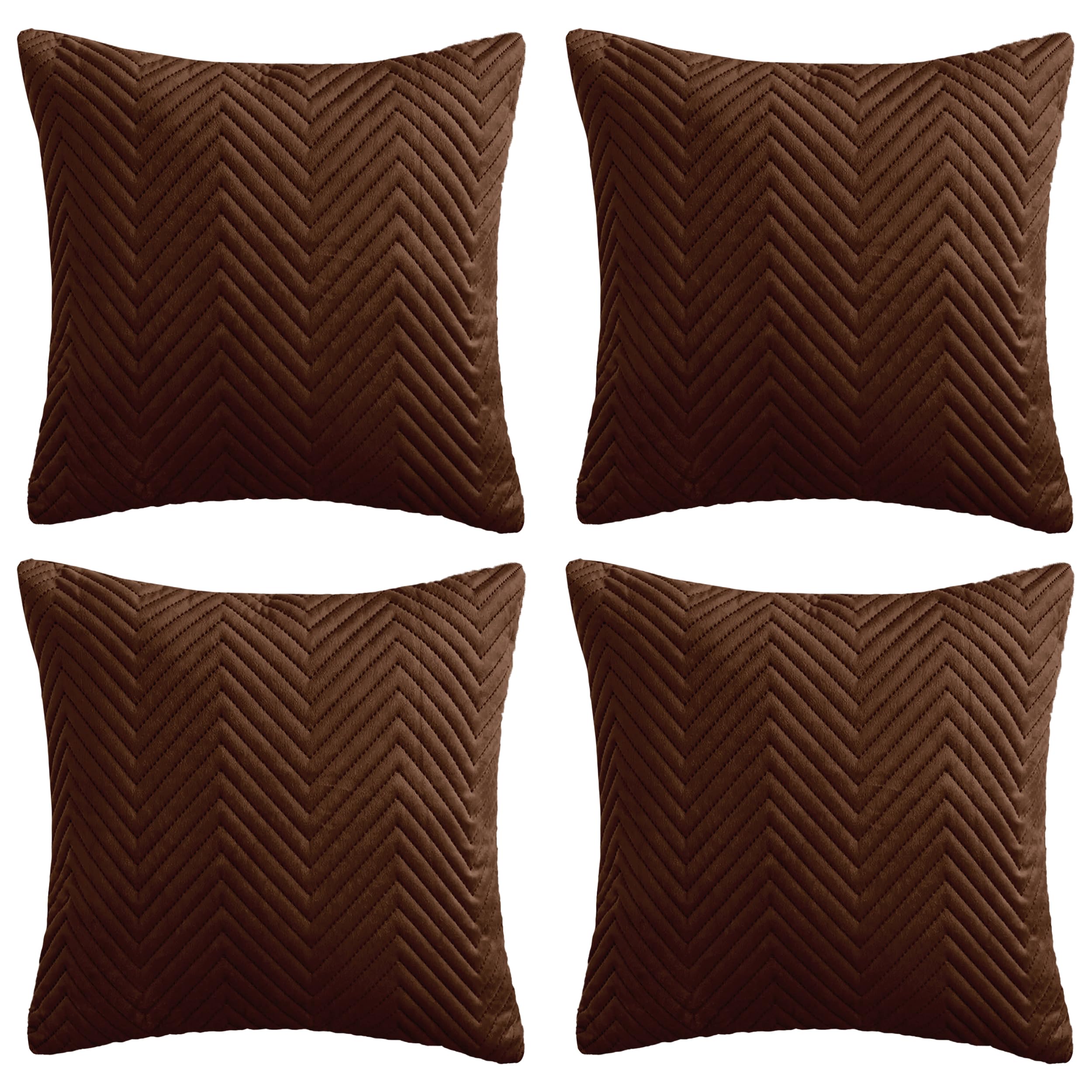 Hafaa Cushions with Covers Included 45 x 45 Cm Set of 8 (4 Coffee Cushion Covers, 4 Cushion Inserts) - Ultrasonic Velvet Square Throw Pillow Case Decorative Sofa Cushion with Invisible Zipper
