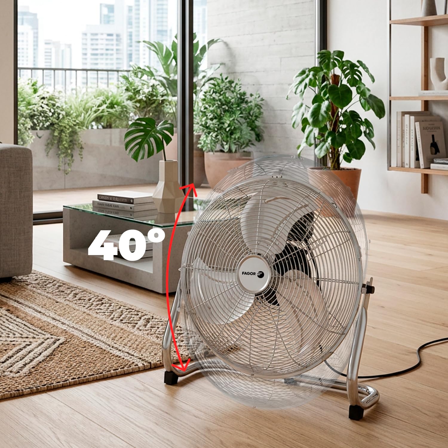 Fagor Industrieller Standventilator, 80 W, Aero Metall, 3 Geschwindigkeiten, Aluminiummotor, 3 leistungsstarke Aluminiumflügel, leistungsstarker Ventilator für Werkstatt, Garage, Büro oder Zuhause