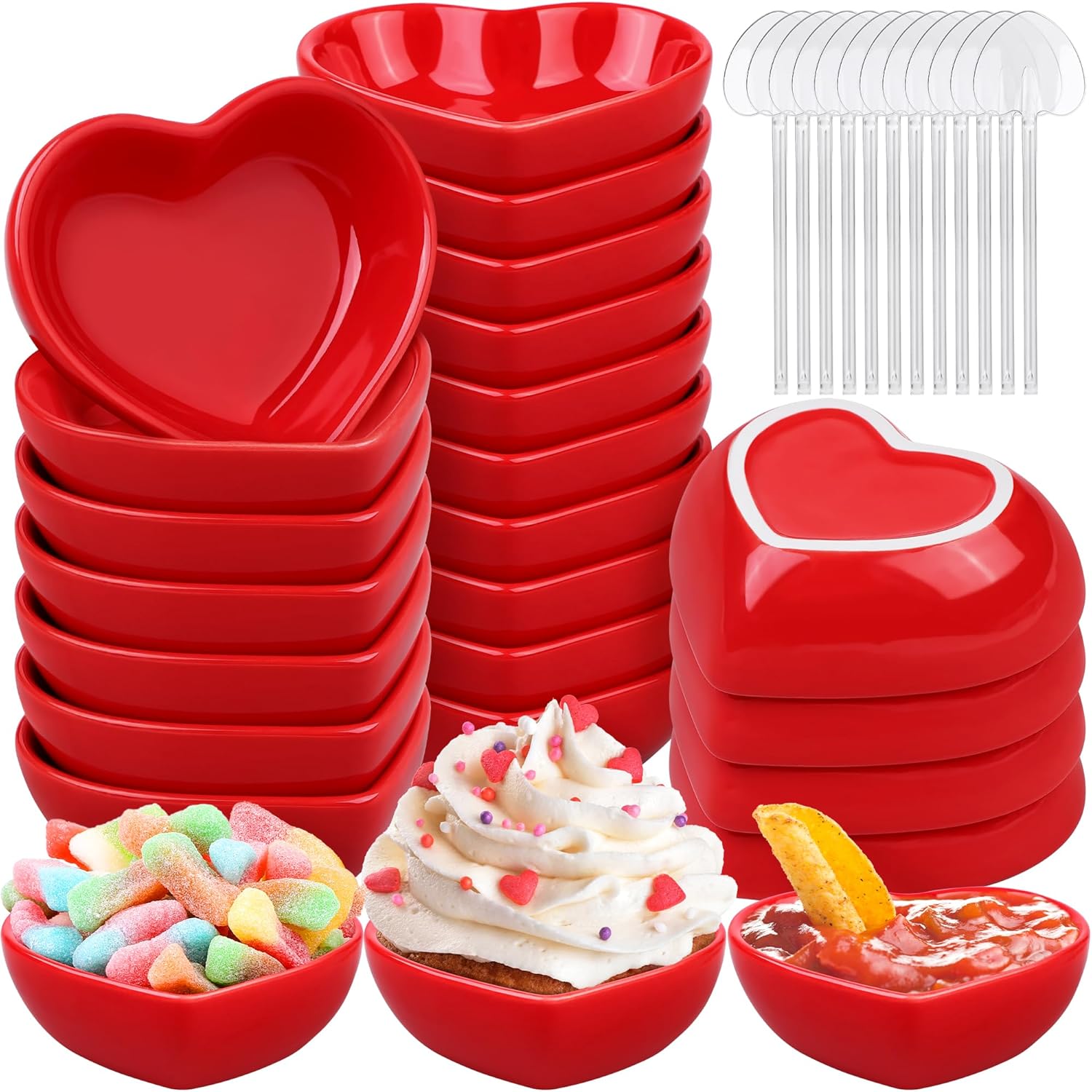Aodaer 24 Pieces Valentine's Day Heart Shaped Ceramic
