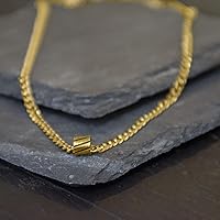 Vista 7 de Galis Classic Chains For Men - Cuban Link Chain with Small Bead Pendant, Diamond-Cut Stainless Steel, Waterproof Silver Plated Men's Necklace, Gold