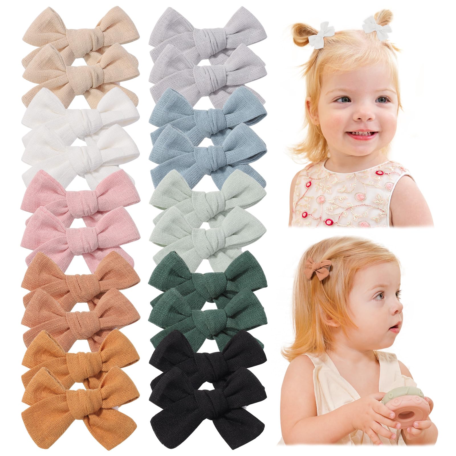 jollybows 20pcs Baby Hair Clips Girls Bows 2" Mini Fully Lined Toddler Bow Fine Hair Clip