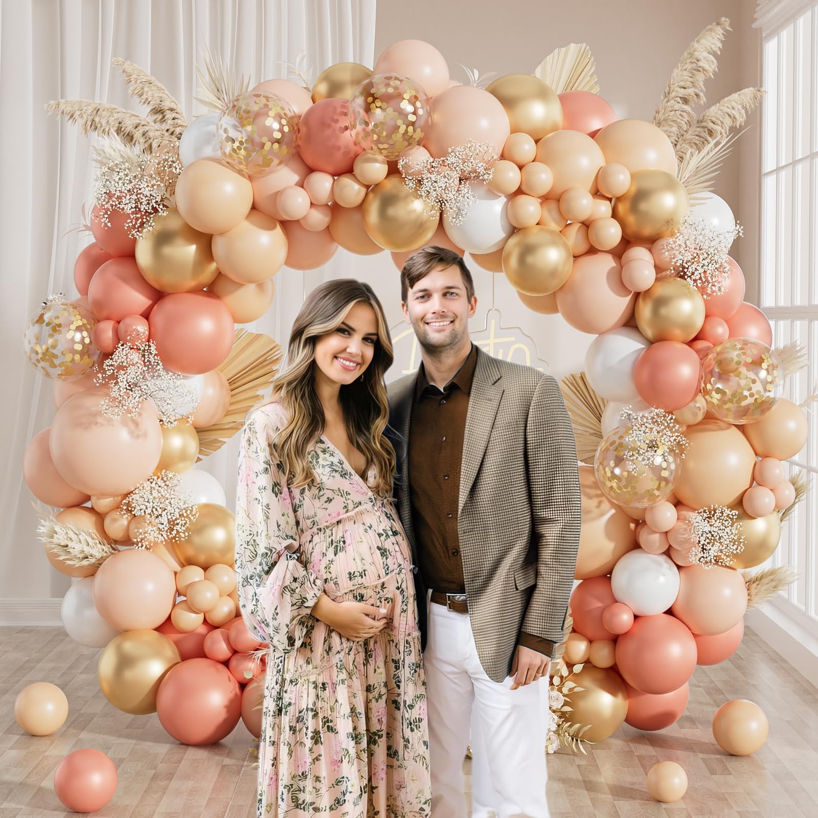 Pfirsich-Ballonbogen, Pfirsich-Luftballons, 125 Stück, mit pastell-orangefarbener, hautfarbener weißer Perle, Roségold, Metallic-Gold, Konfetti-Ballons für Boho-Babyparty, Brautschmuck, Hochzeit