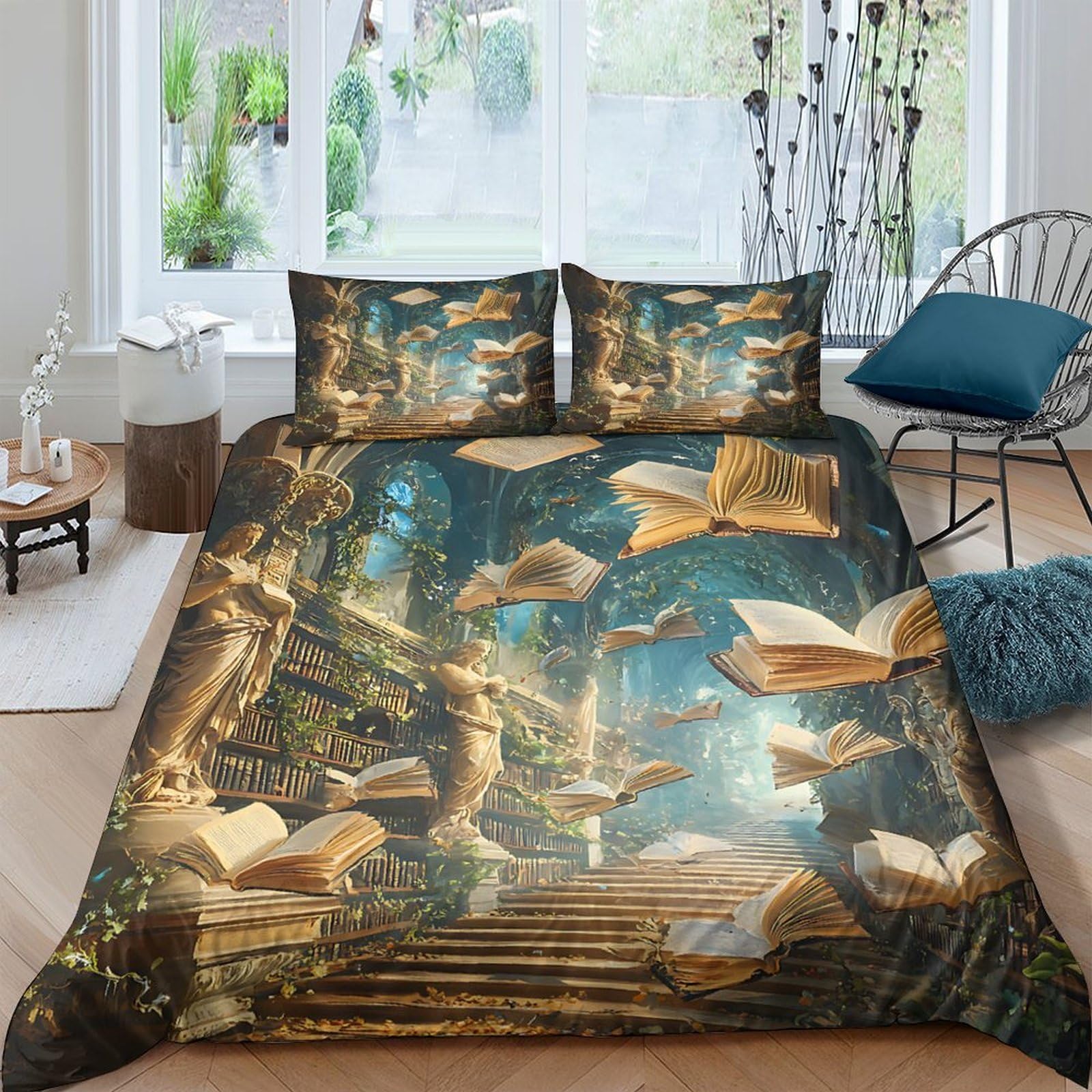 Ctjqhvkz Style-7 3D Printed Fantasy Book Library Fitted Sheet Microfiber Soft Bed Cover For Bedroom Dorm Mattress Protection Decor Single（135X200cm）
